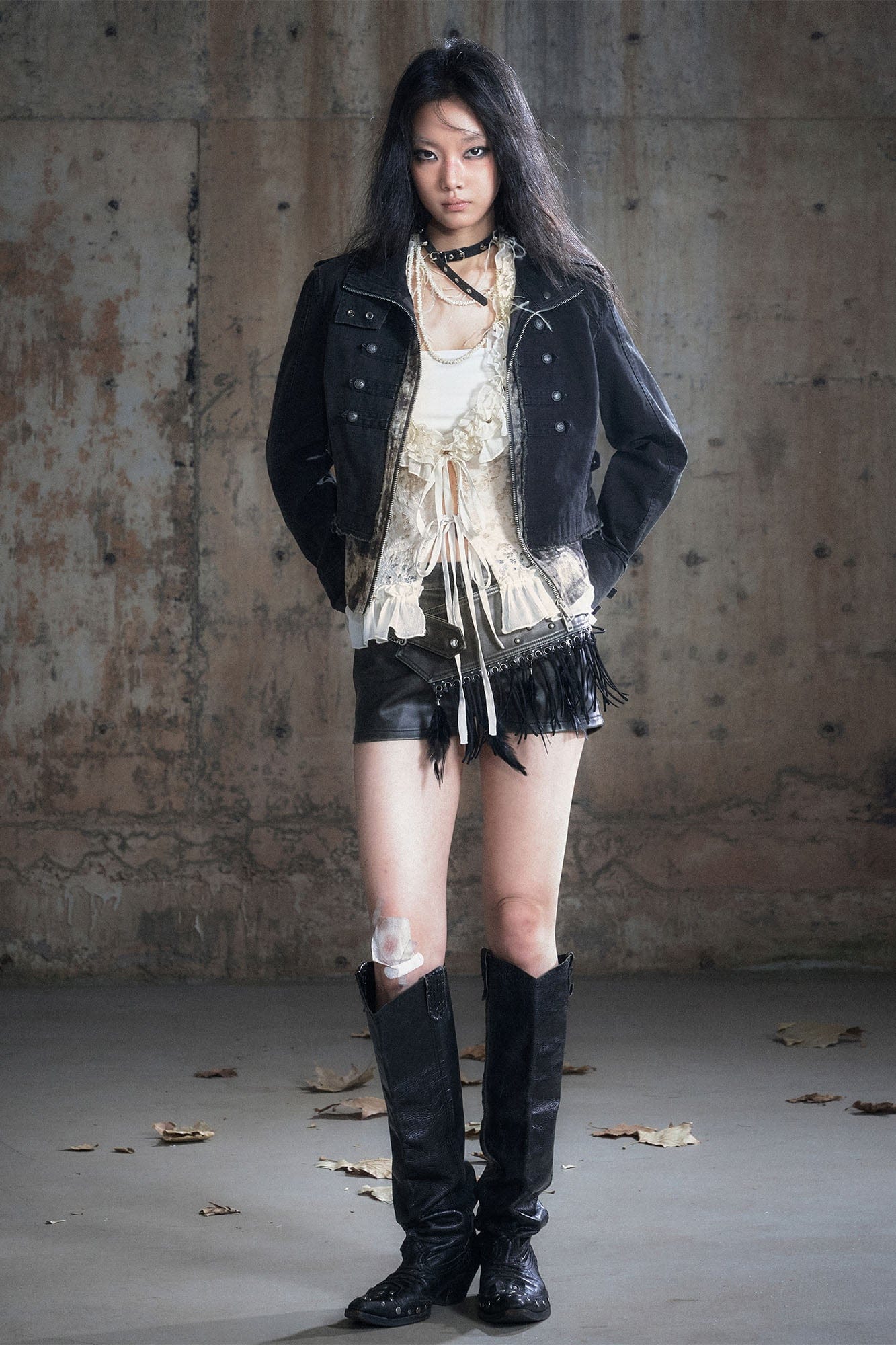 CESTNOUS Washed Camo Layered Cropped Jacket