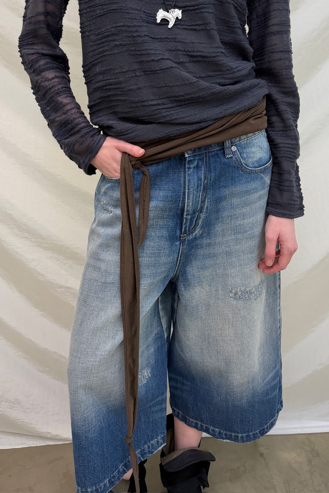 NEVERSEEZ Washed Wide-Leg Denim Shorts