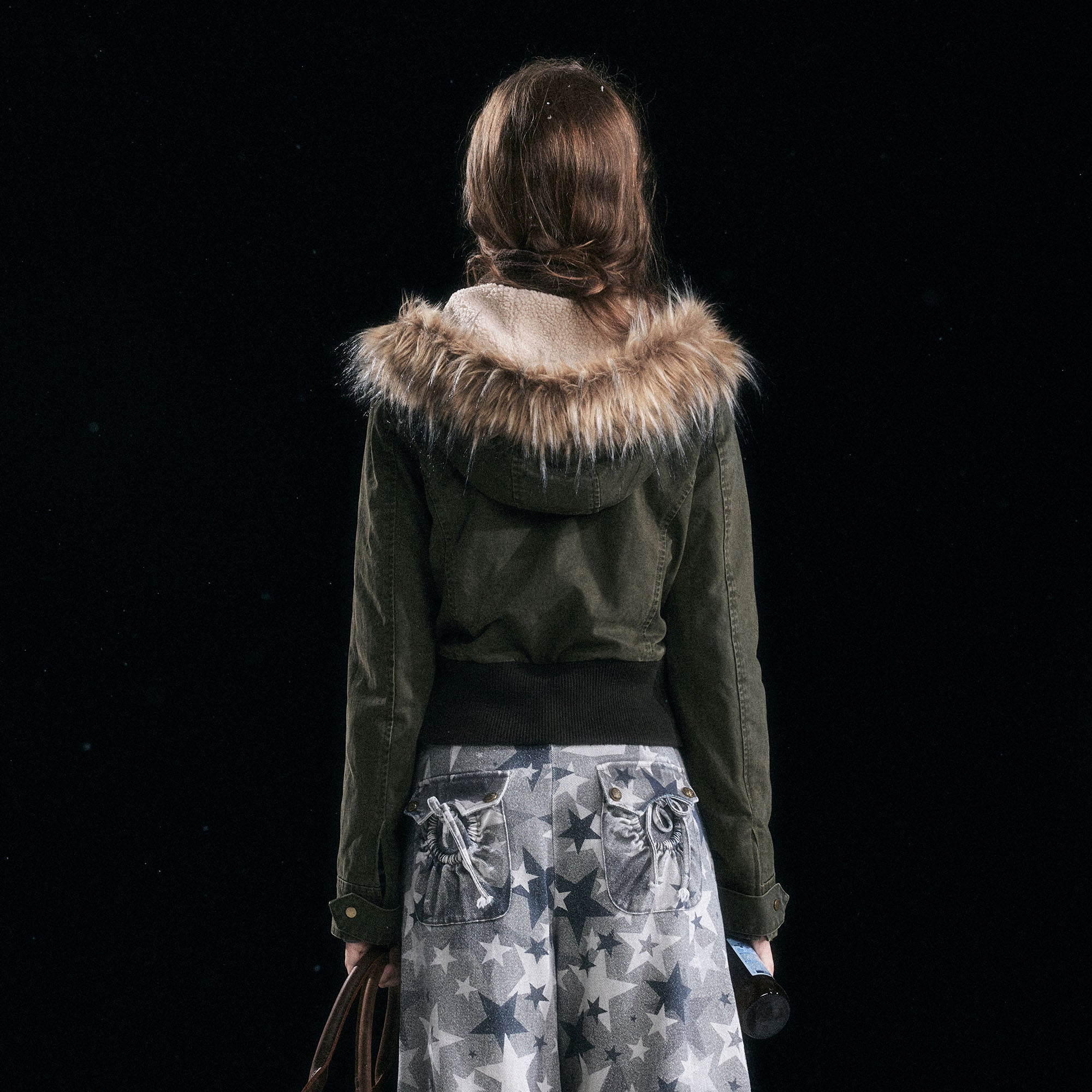 CESTNOUS Washed Military Faux-Fur Hooded Padded Jacket