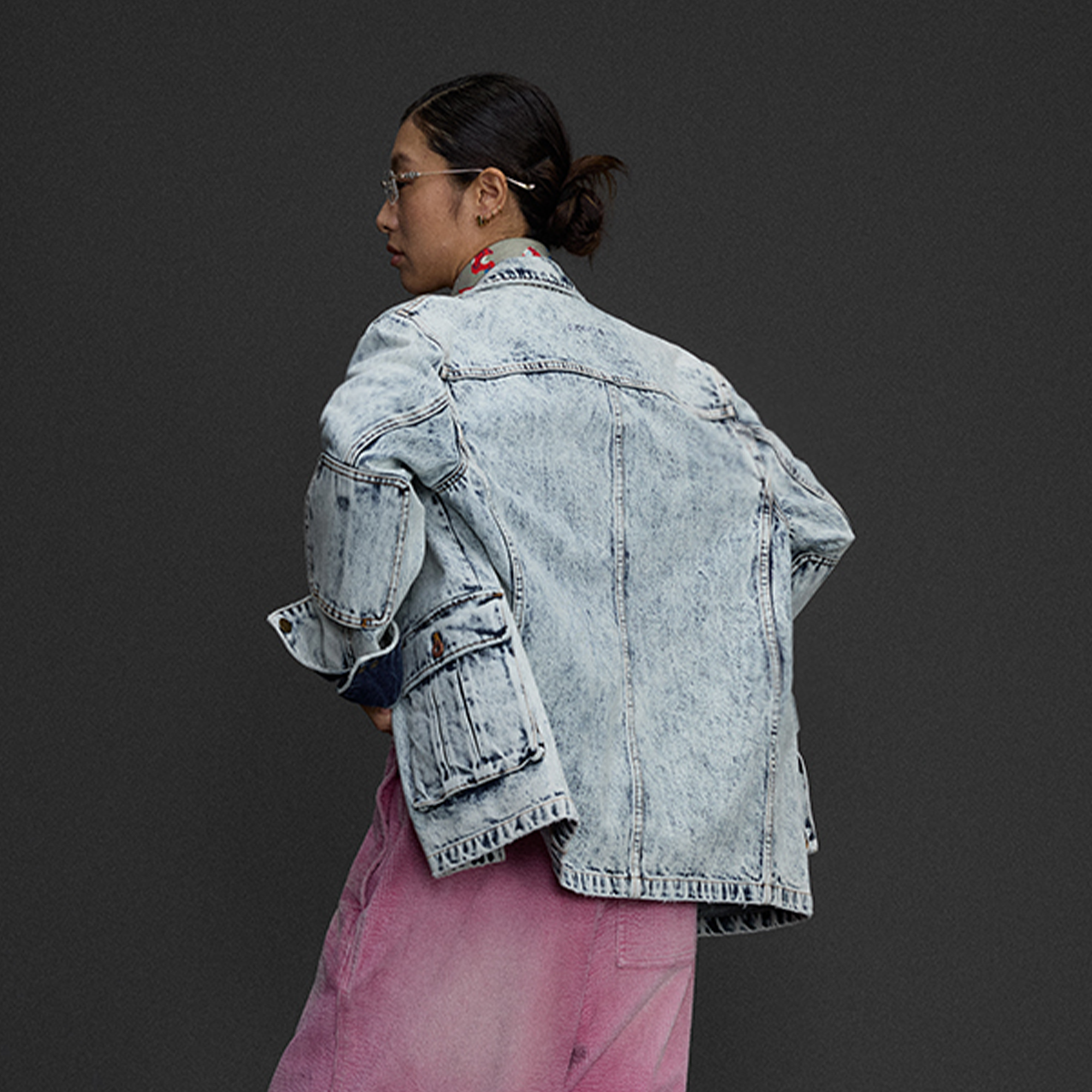 NIANJIUYIKOUER Snow-Washed Stand-Collar Denim Workwear Jacket, premium urban and streetwear designers apparel on PROJECTISR.com, NIANJIUYIKOUER