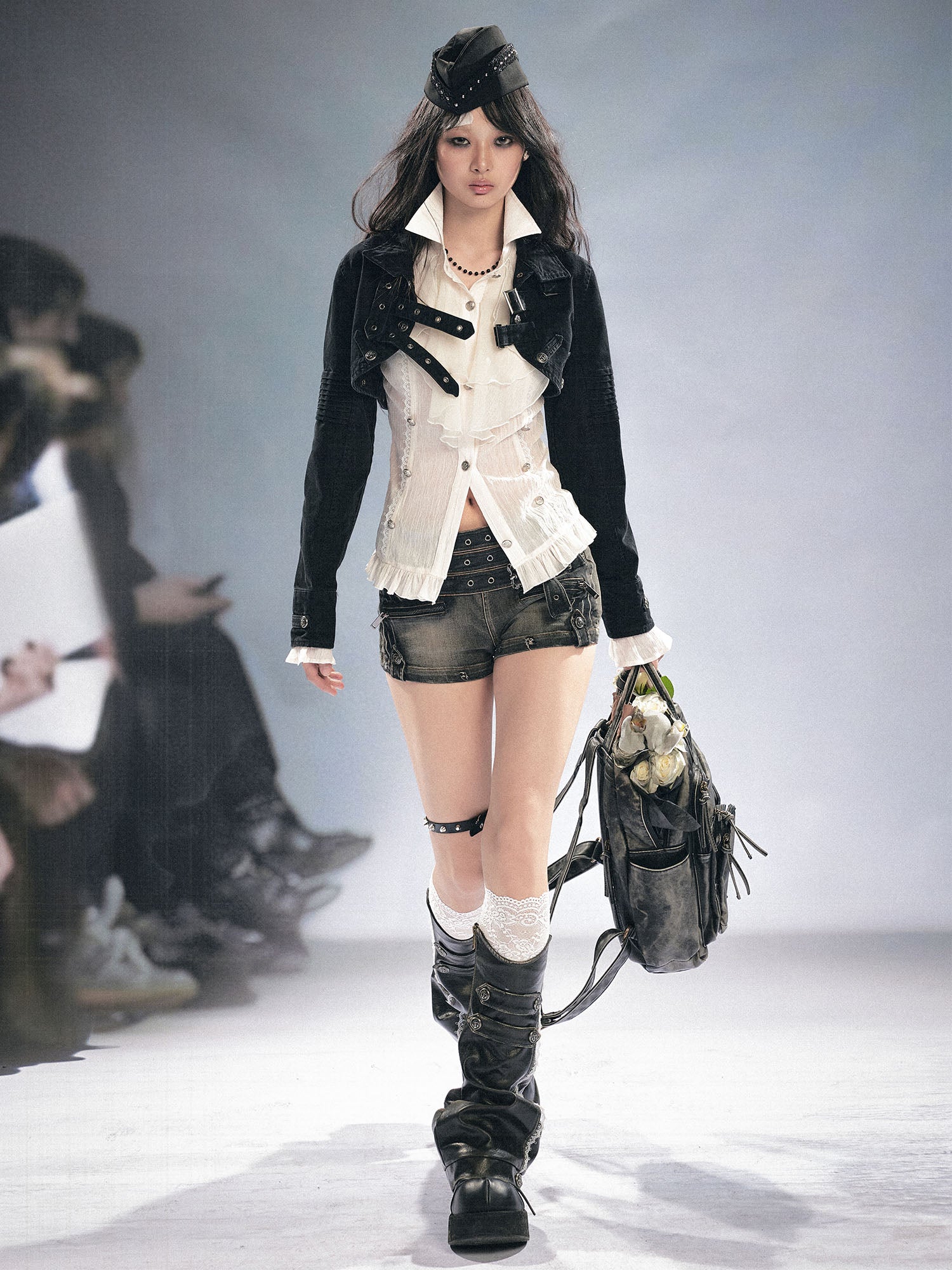 CESTNOUS Triple Belt Washed Denim Shorts