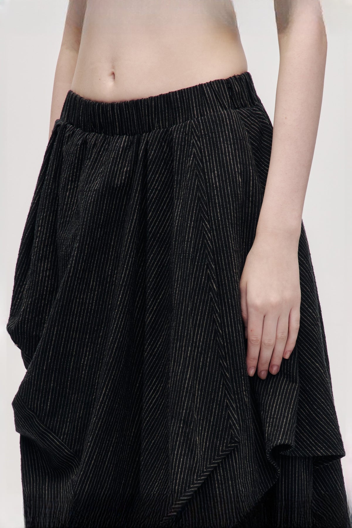 ILNya Nieternite Nifutur Striped Pleated Asymmetrical High-Waist Skirt — half body