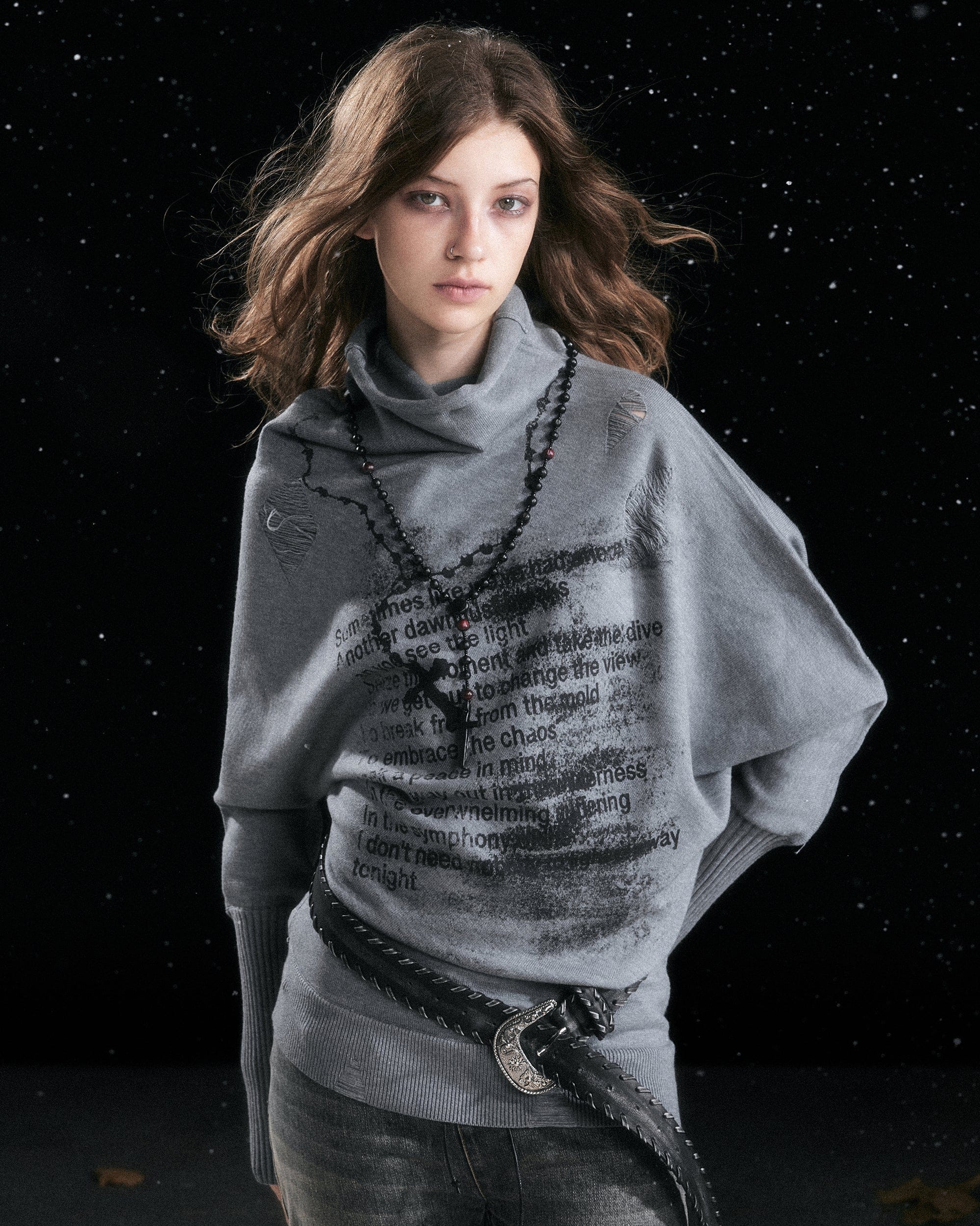 CESTNOUS Asymmetric Batwing Turtleneck Sweater