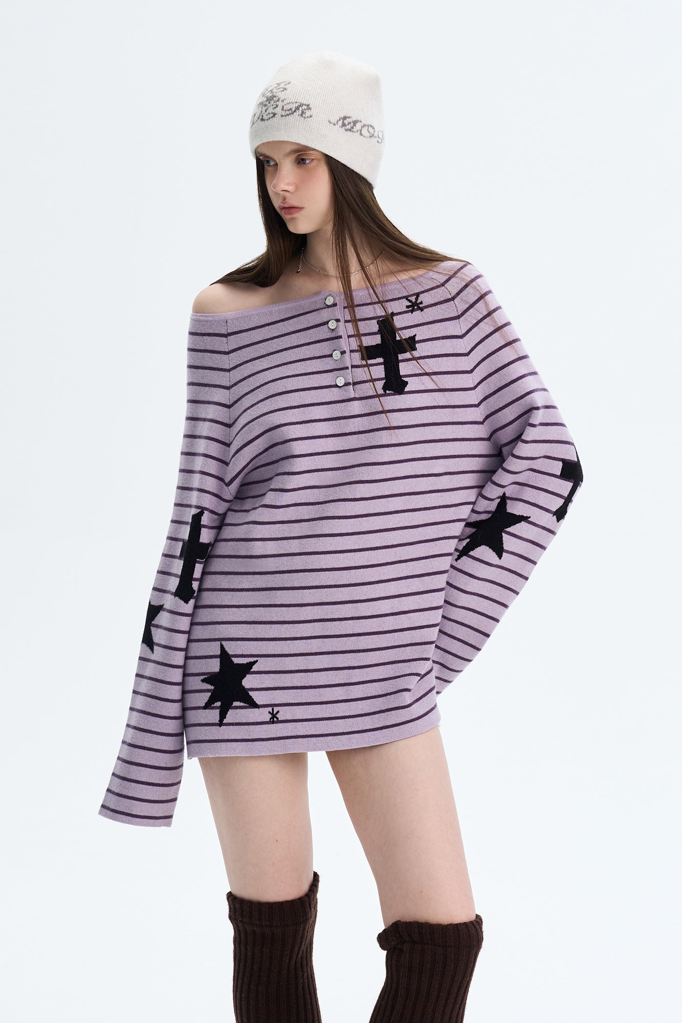 THE NEVERMORE Reversible Striped Cross-Star Knit Pullover