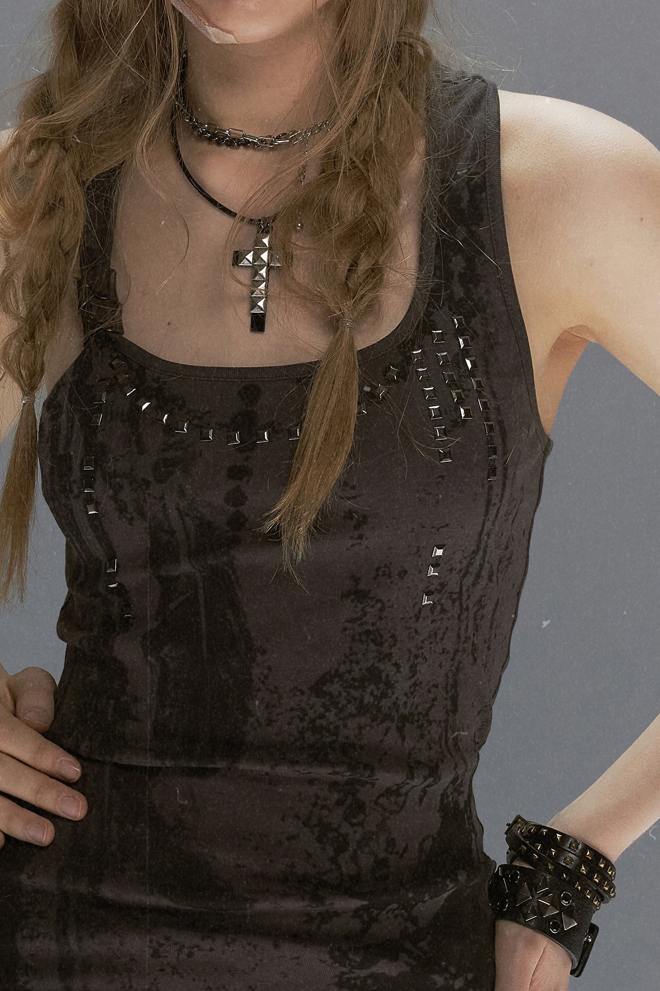 CESTNOUS Punk Studded Slim Tank Top
