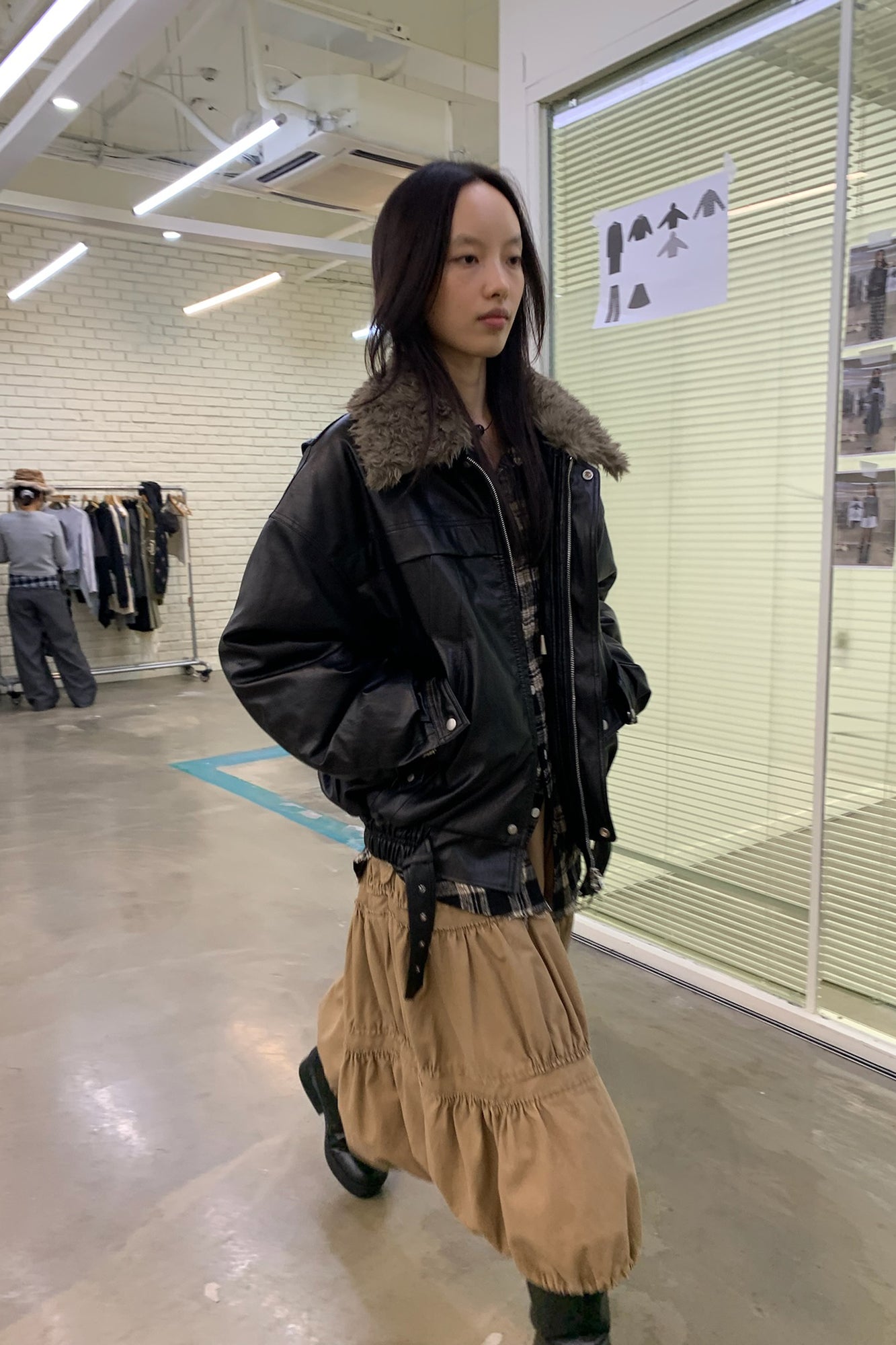 NEVERSEEZ Faux Leather Duck-Down Fill Jacket