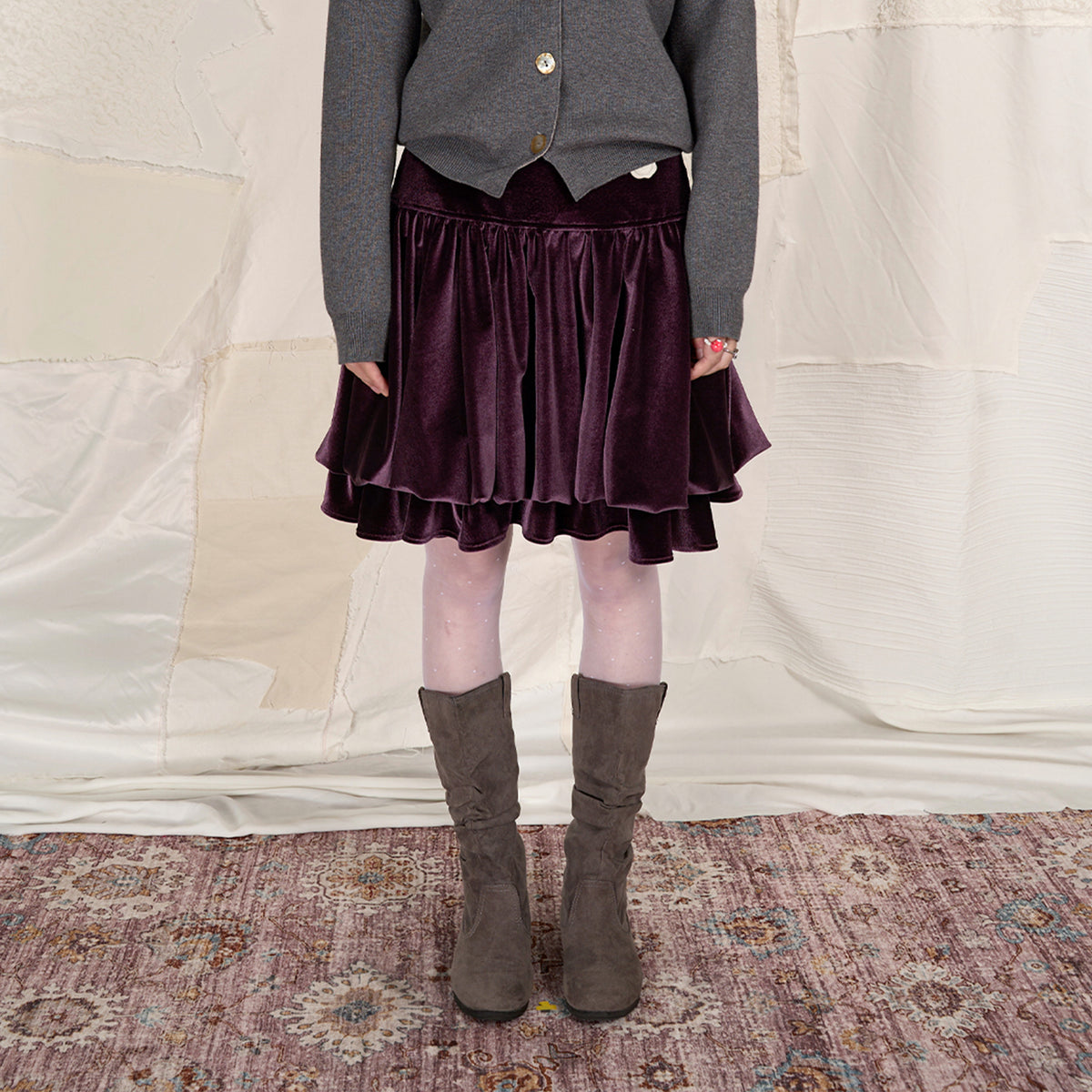 HSUSE Velvet Layered Balloon Short Skirt