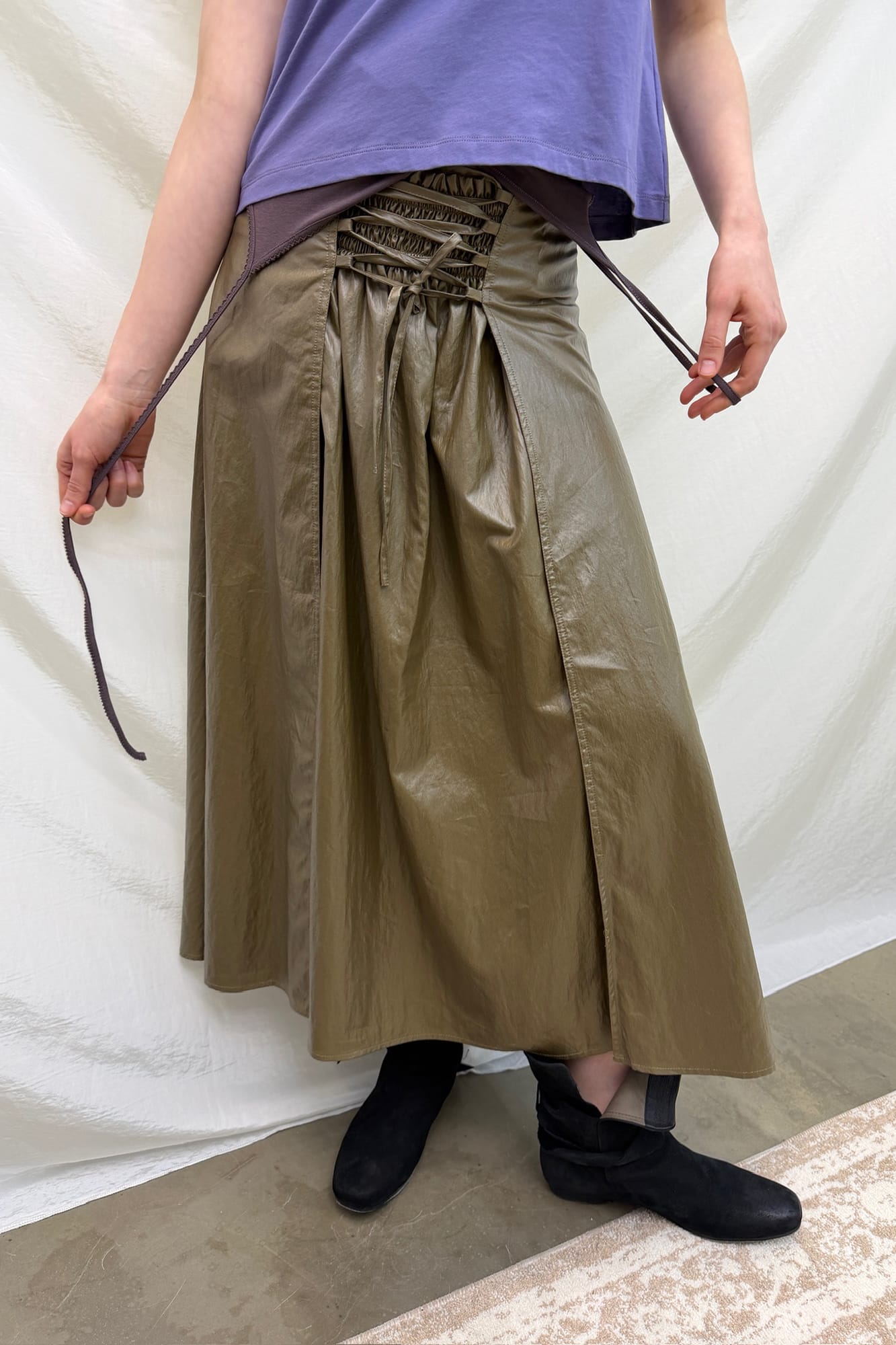 NEVERSEEZ Faux-Leather Lace-Up Wrap Maxi Skirt