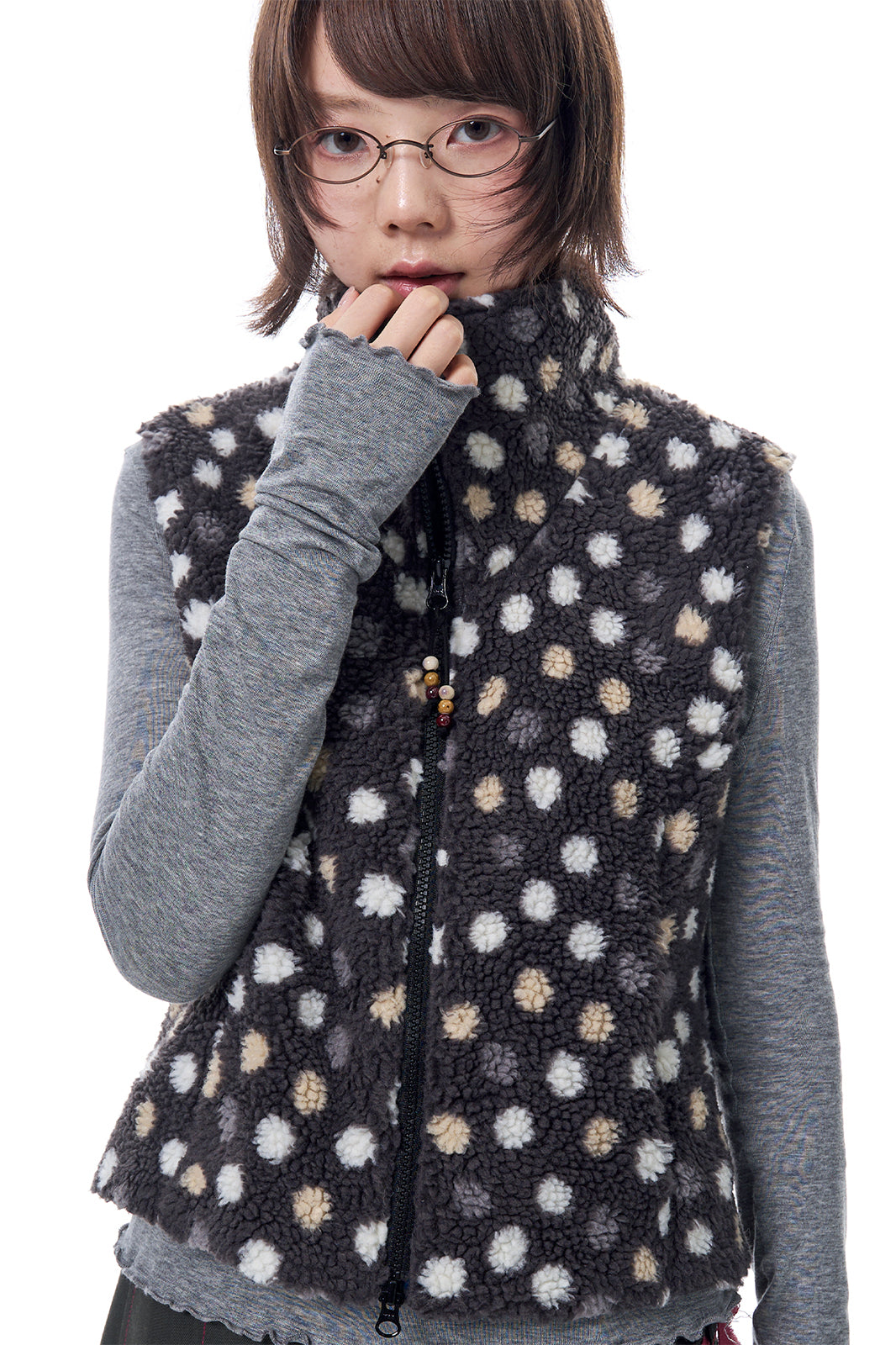 HSUSE Retro Polka-Dot Sherpa Zip-Up Vest