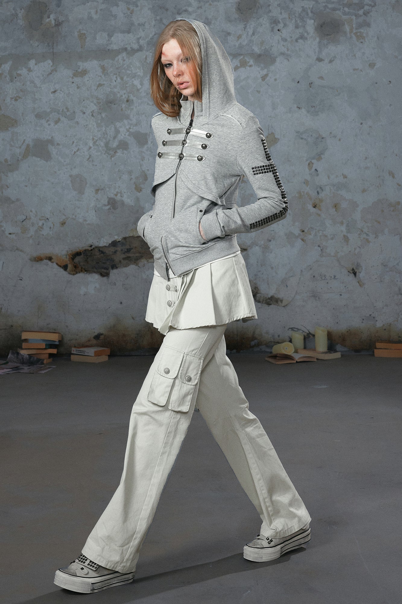 CESTNOUS Punk Metal-Button Napoleon Zip-Up Hoodie