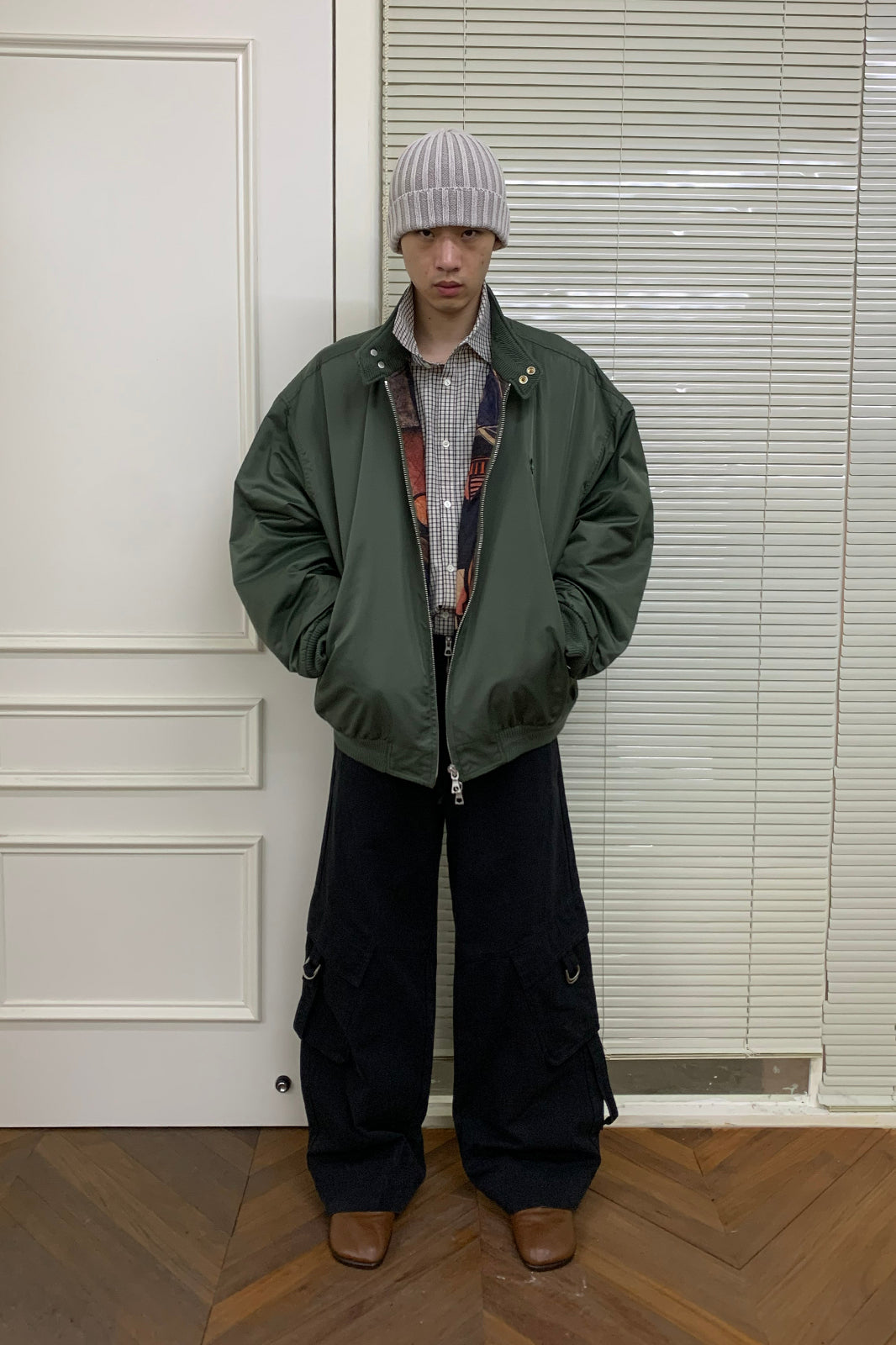 NEVERSEEZ Graphic-Lining Embroidered-Flower Bomber Jacket