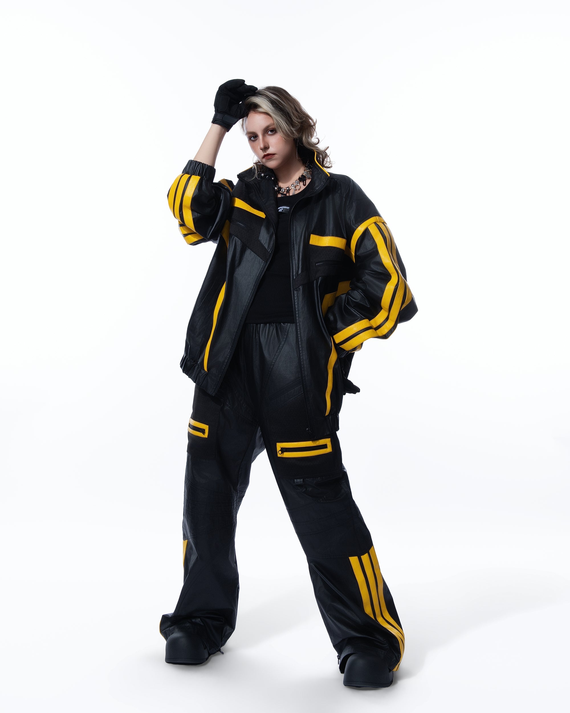 MOGONGSHE Contrast Stripe PU Moto Jacket