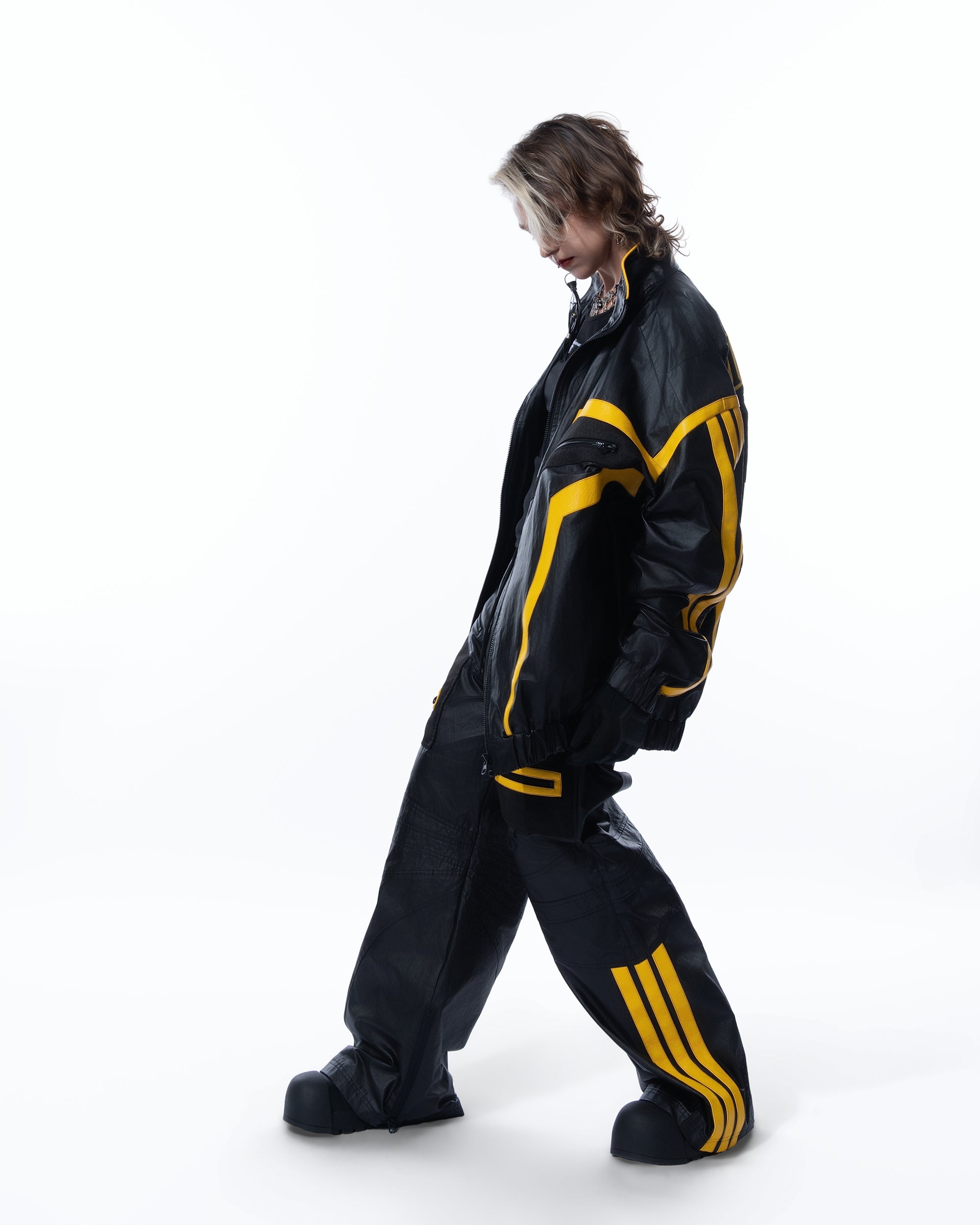 MOGONGSHE Contrast Stripe PU Moto Jacket