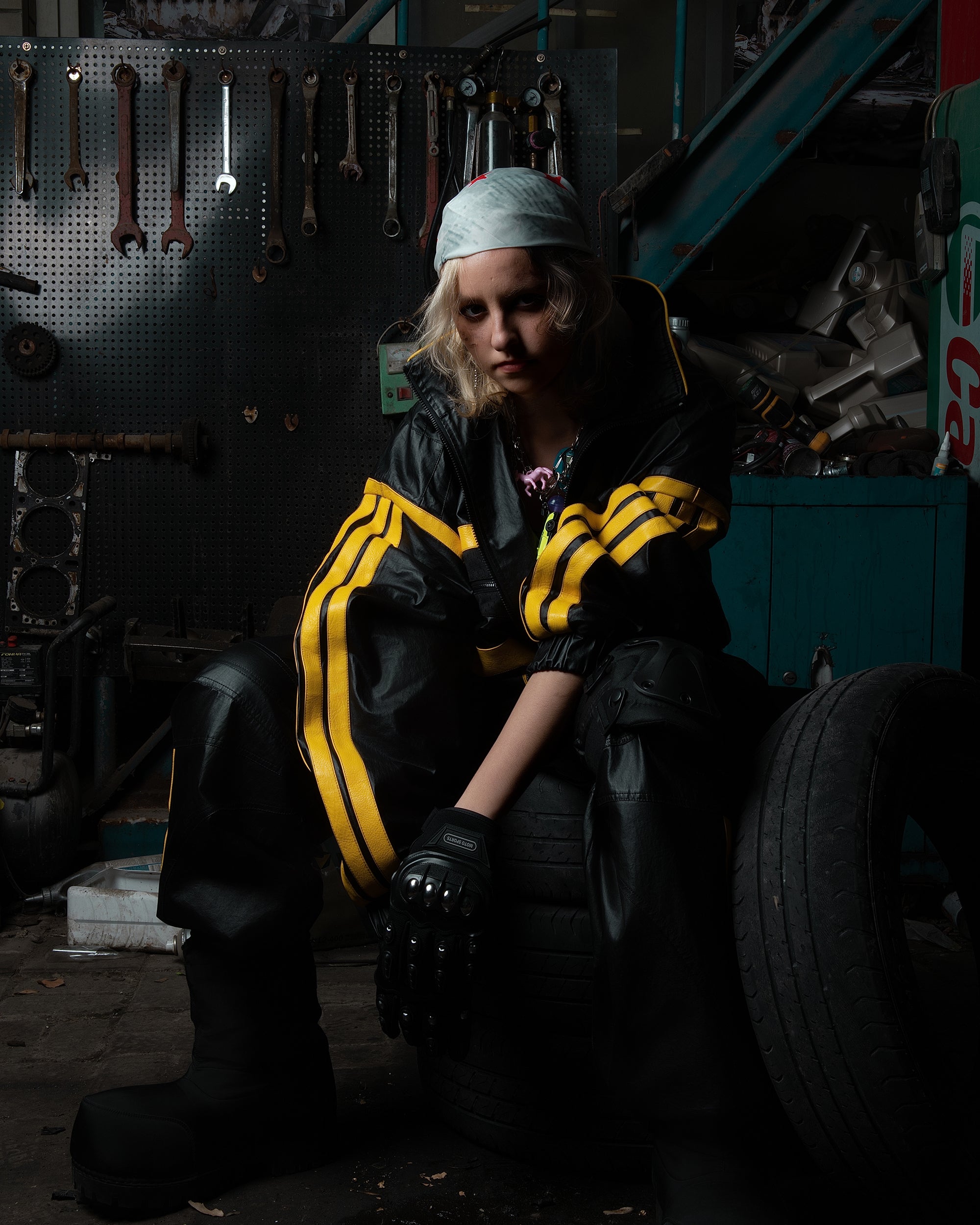 MOGONGSHE Contrast Stripe PU Wide-Leg Pants