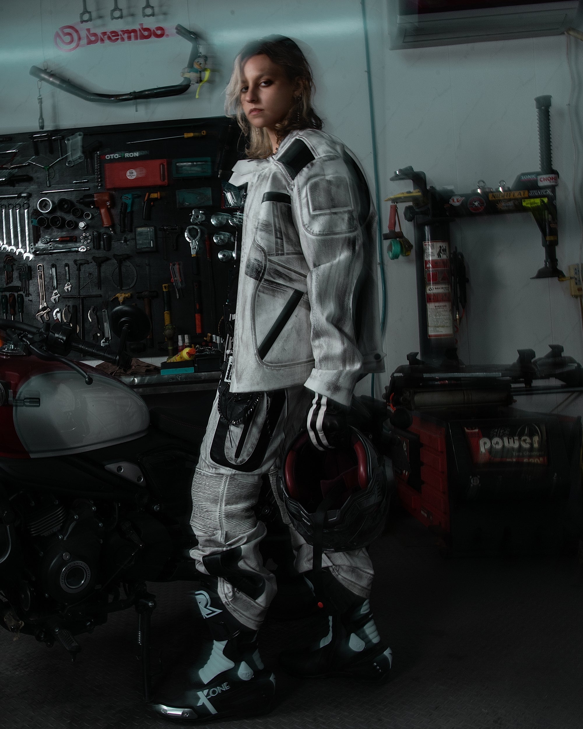 MOGONGSHE Distressed Techwear PU Moto Pants