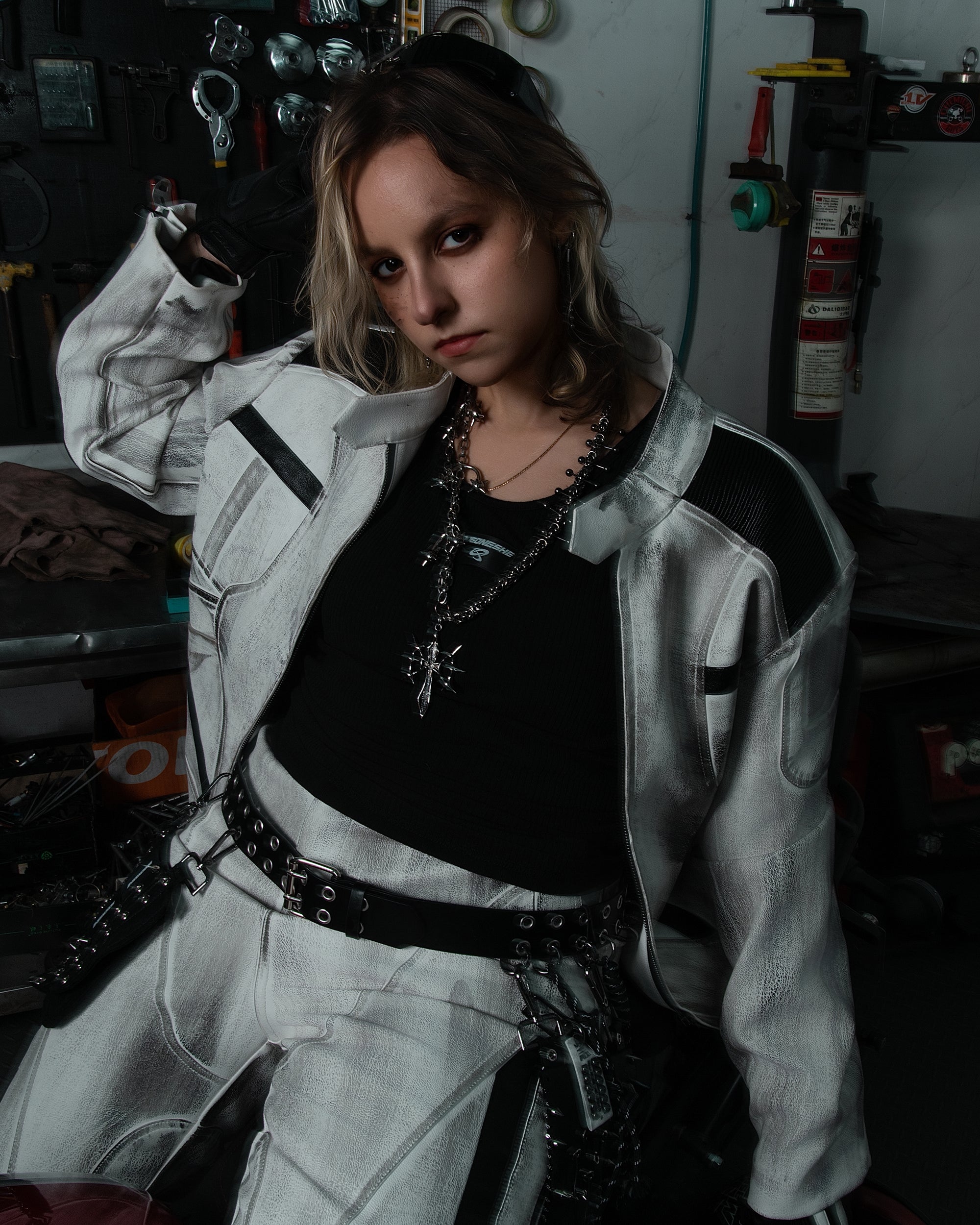 MOGONGSHE Distressed Techwear PU Moto Jacket