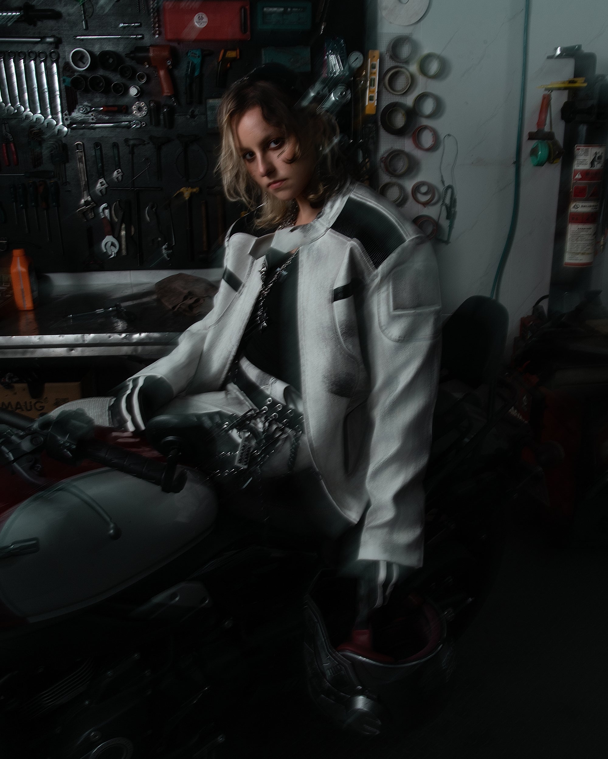 MOGONGSHE Distressed Techwear PU Moto Jacket