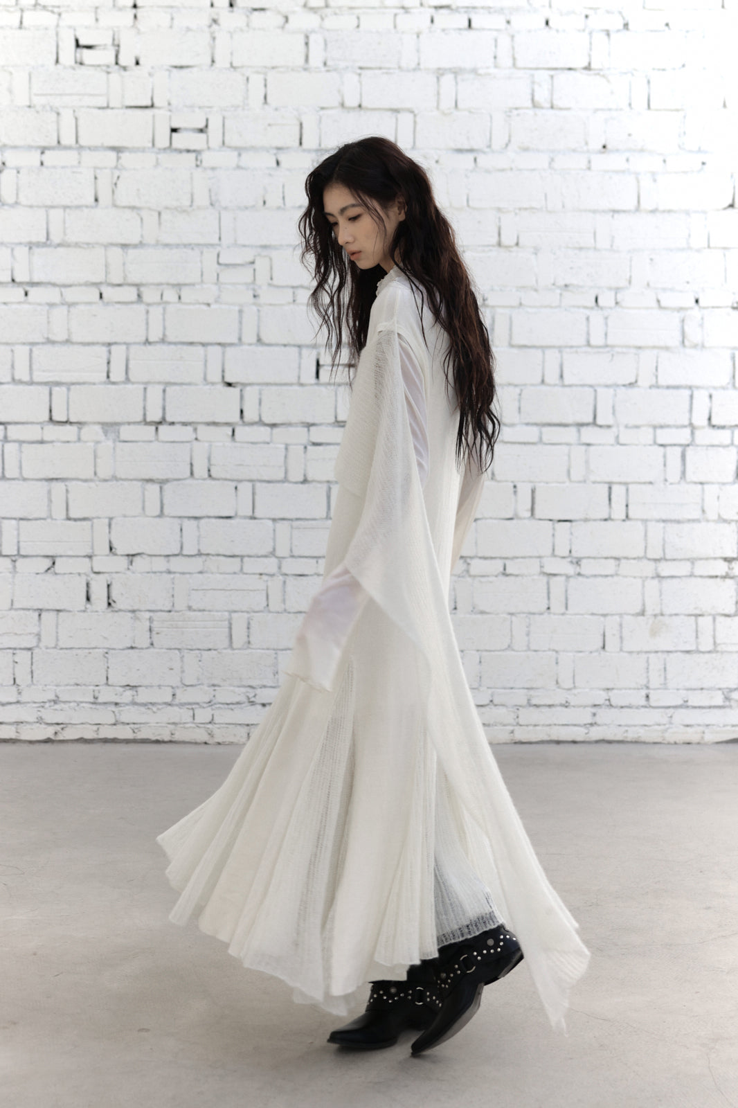 CHANGGUANG YUANZI Alpaca-Blend Drape Overlay Mesh-Panel Dress Set