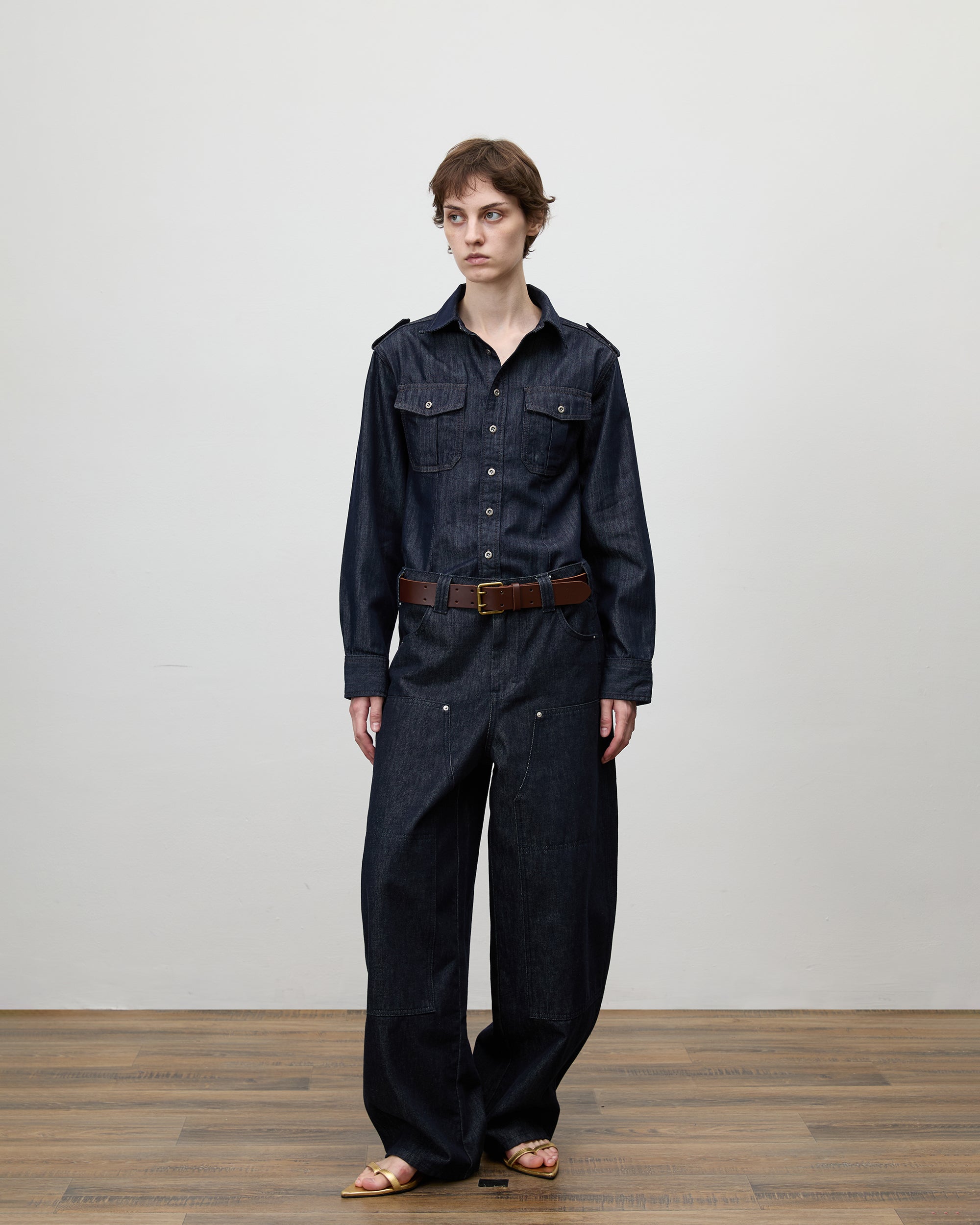 COMMAND N Cinched Waist Utility Denim Shirt Jacket