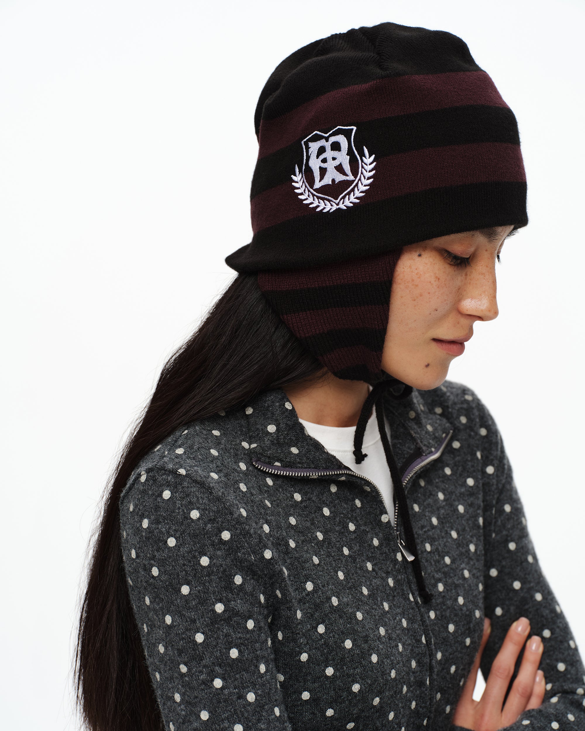 OINIMI Nautical Jacquard Stripe Knit Flight Cap