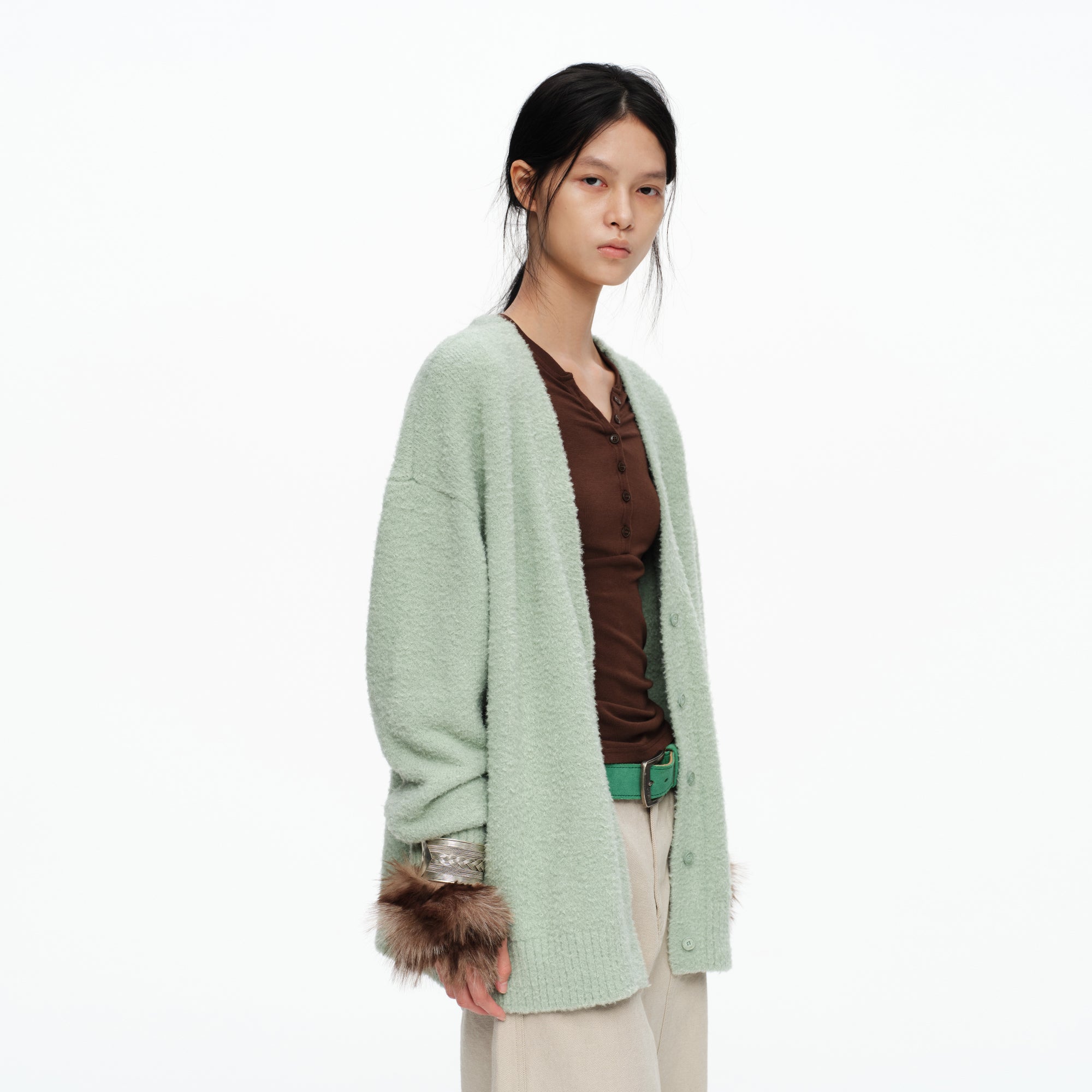 OINIMI Fluffy Knit Button-Up Cardigan