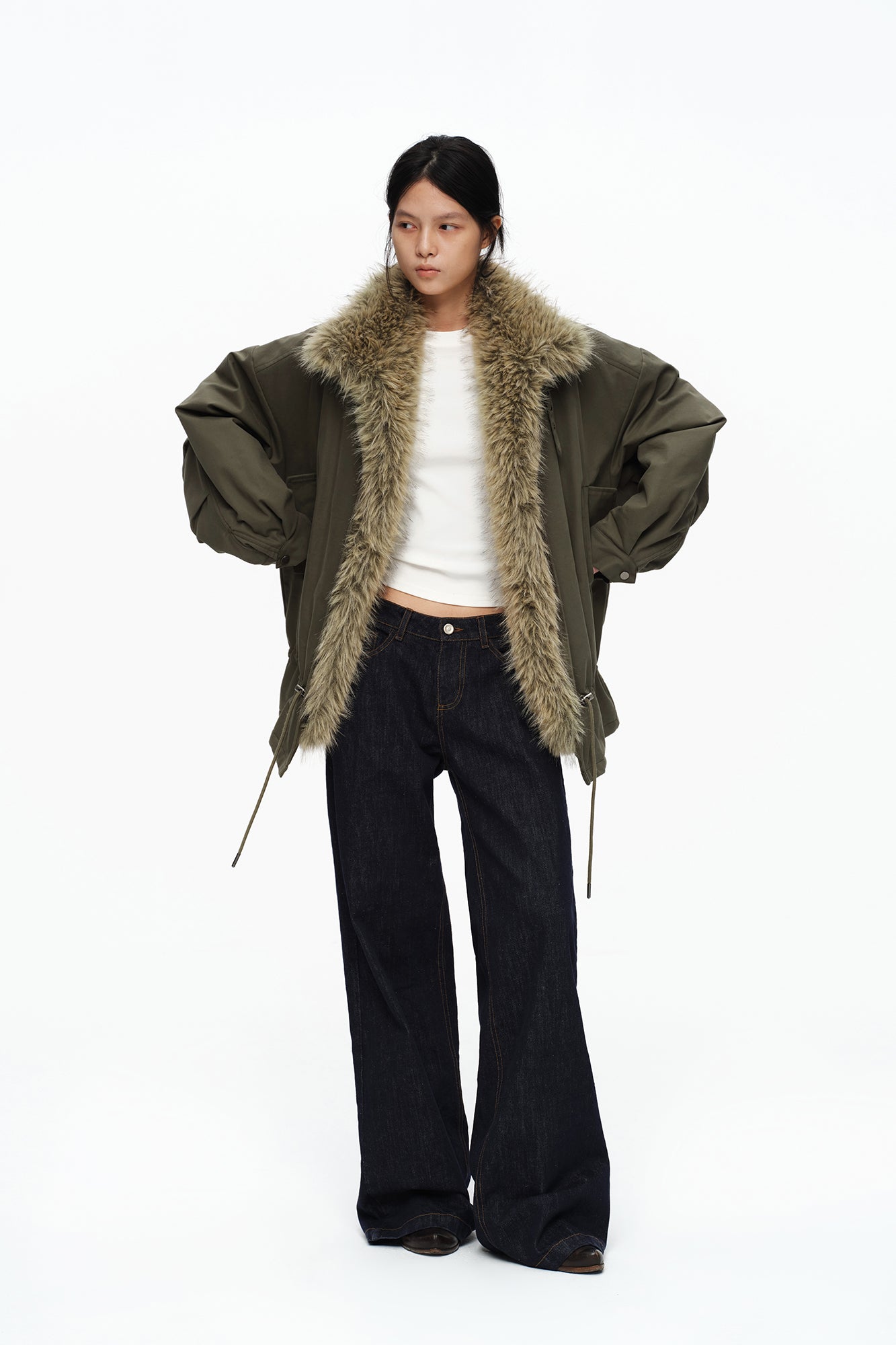 OINIMI Retro Stitched Straight-Leg Raw Jeans