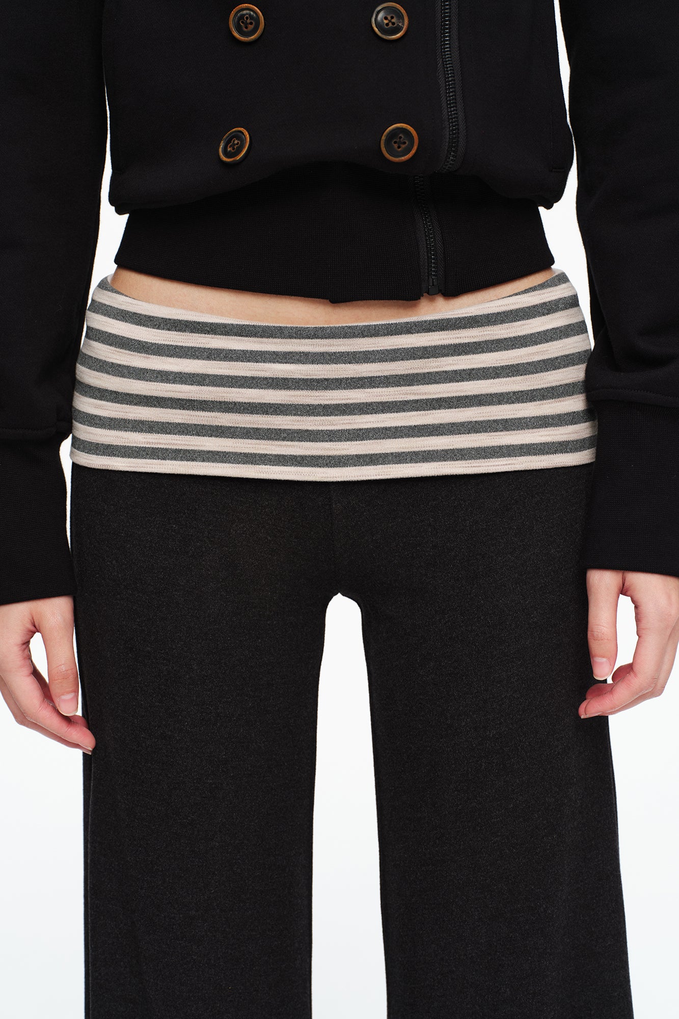 OINIMI Striped Flap Waist Flared Pants