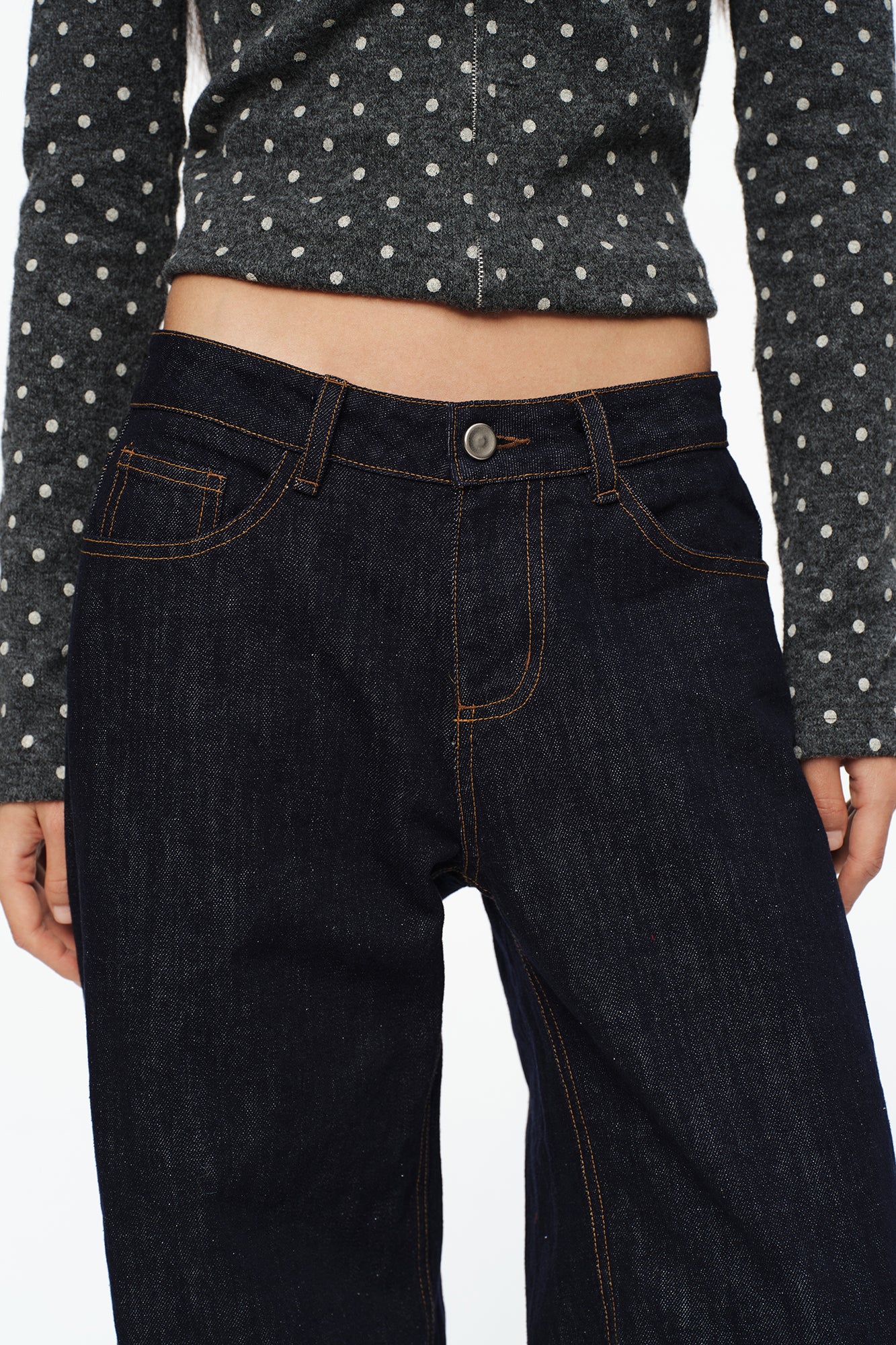OINIMI Retro Stitched Straight-Leg Raw Jeans