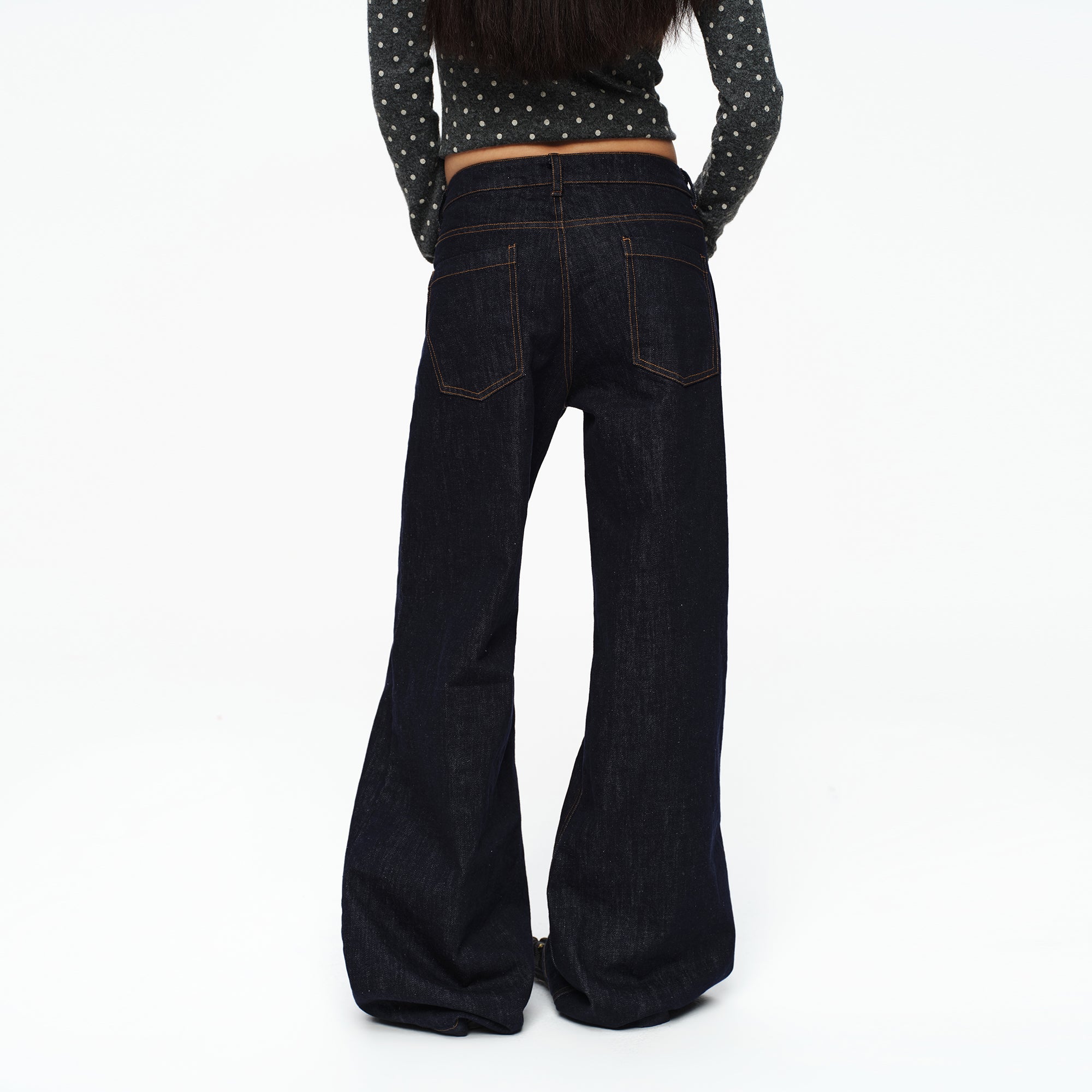 OINIMI Retro Stitched Straight-Leg Raw Jeans