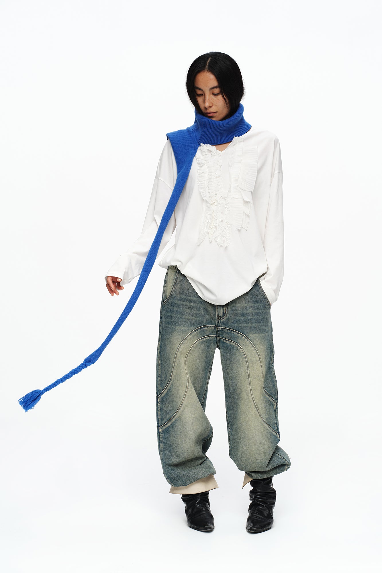 OINIMI Braided Tassel Ribbed Scarf