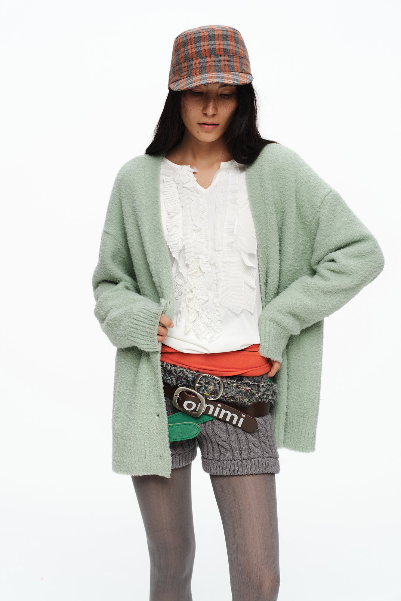 OINIMI Fluffy Knit Button-Up Cardigan