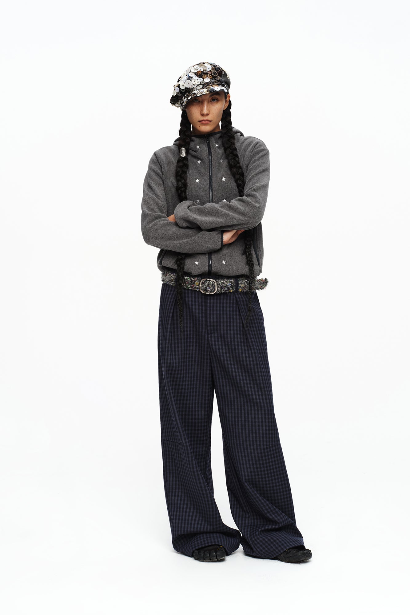 OINIMI Star Embroidered Zip-Up Fleece Hoodie