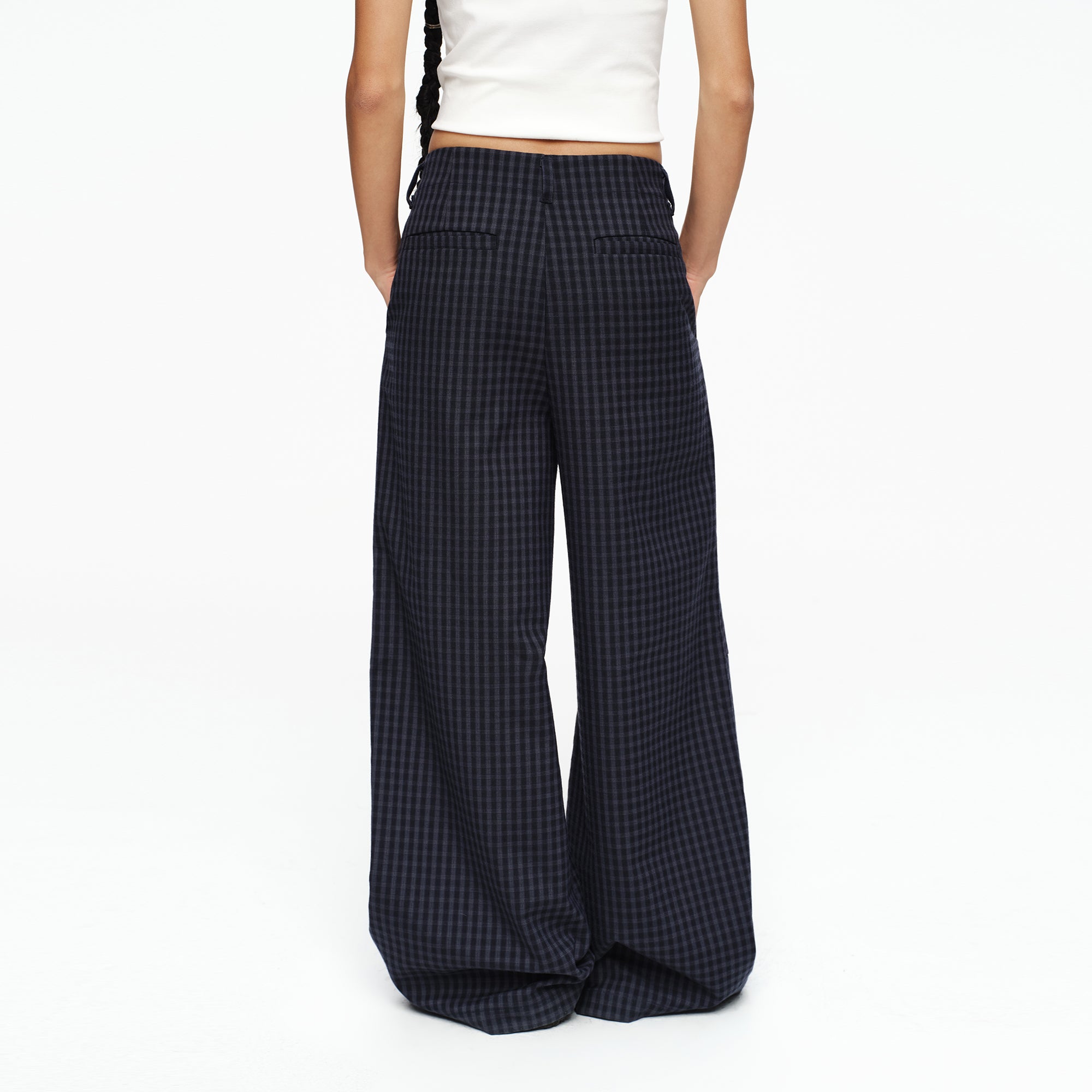 OINIMI Checked Pleated Wide-Leg Pants