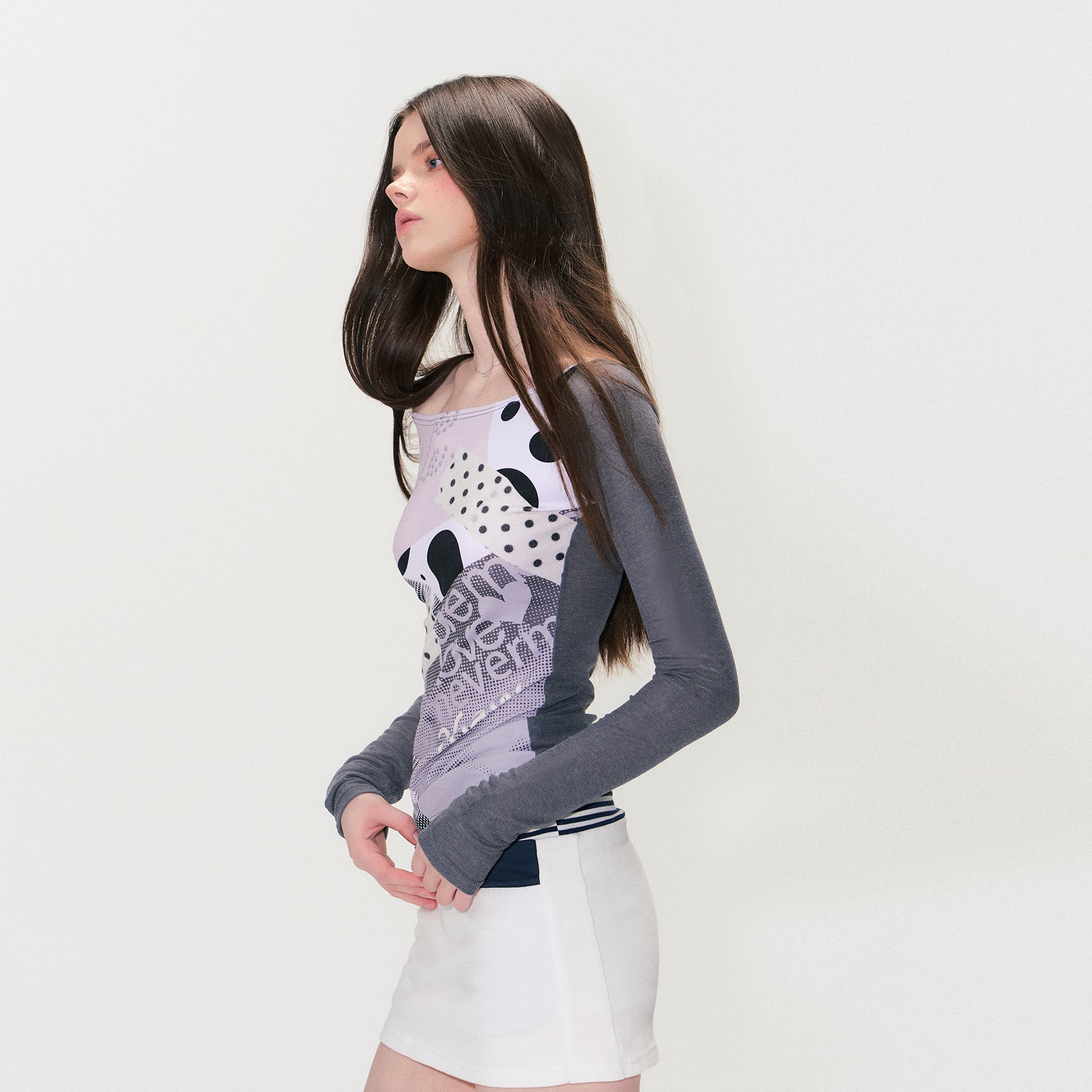 THE NEVERMORE Contrast Spliced Full-Print Long Sleeve Tee