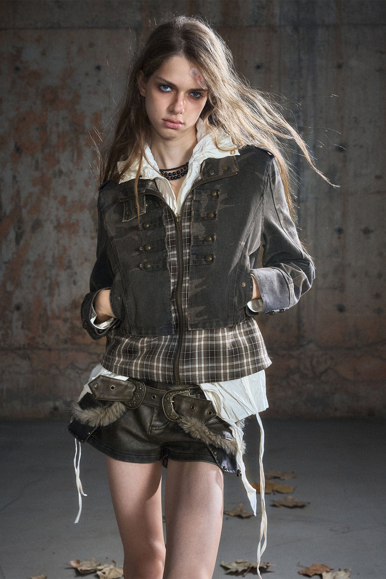 CESTNOUS Washed Camo Layered Cropped Jacket