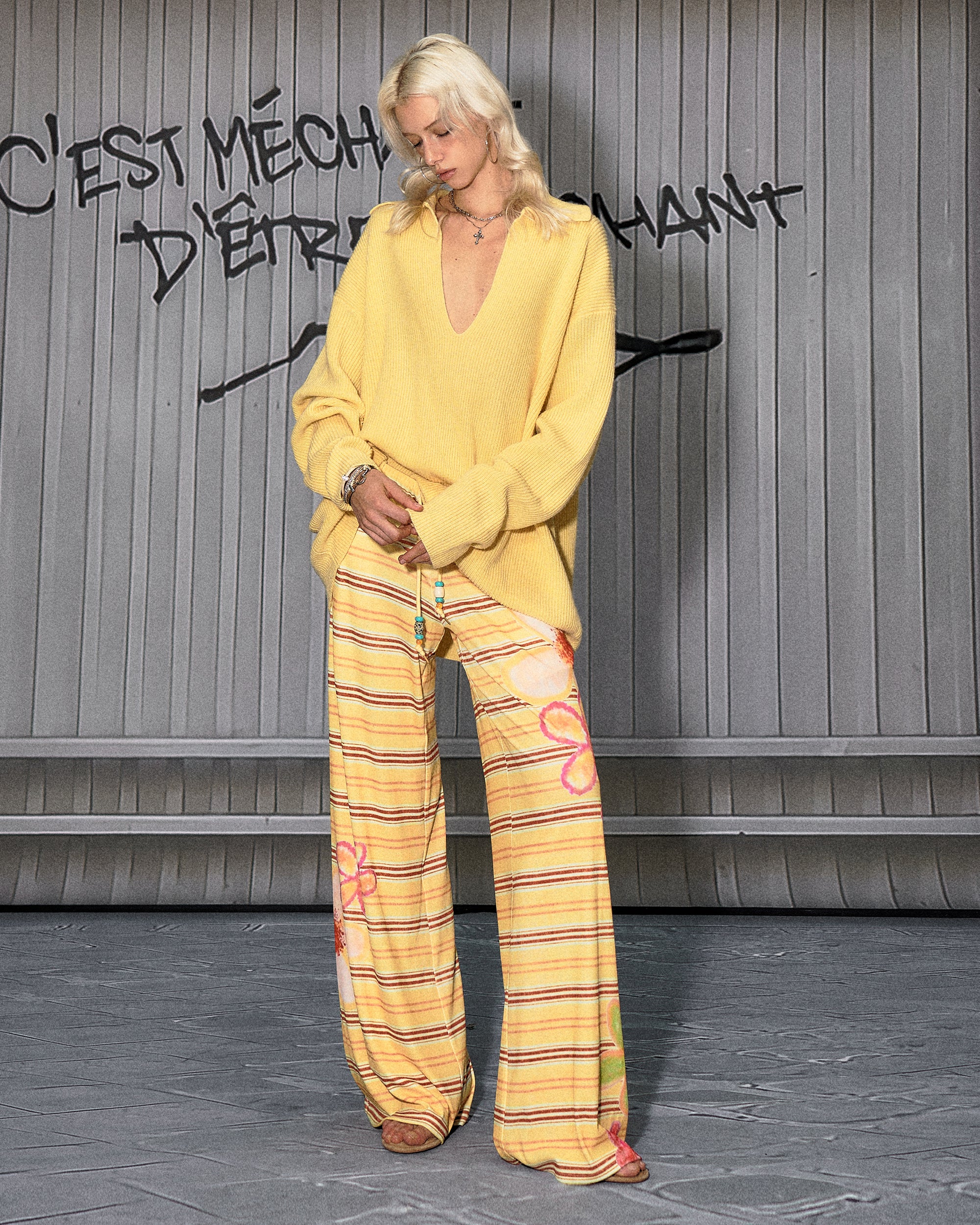 THE NEVERMORE Striped Bloom Beaded Drawstring Pants