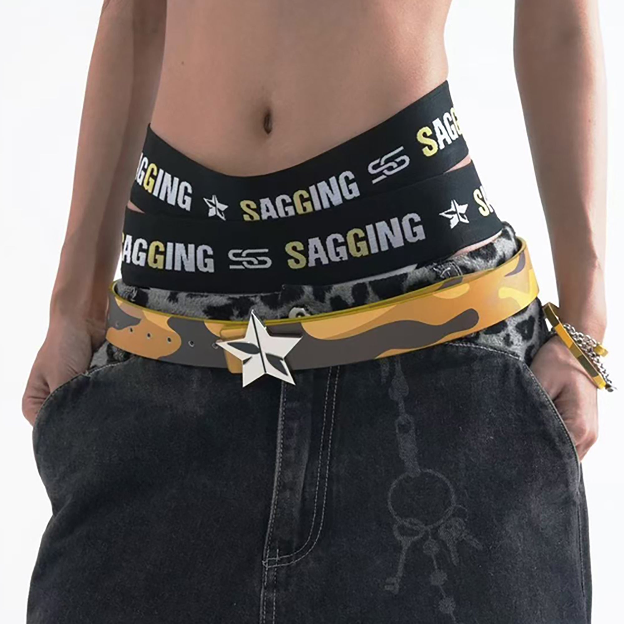 SCHWARZGOLD Star Buckle Camo Leather Belt