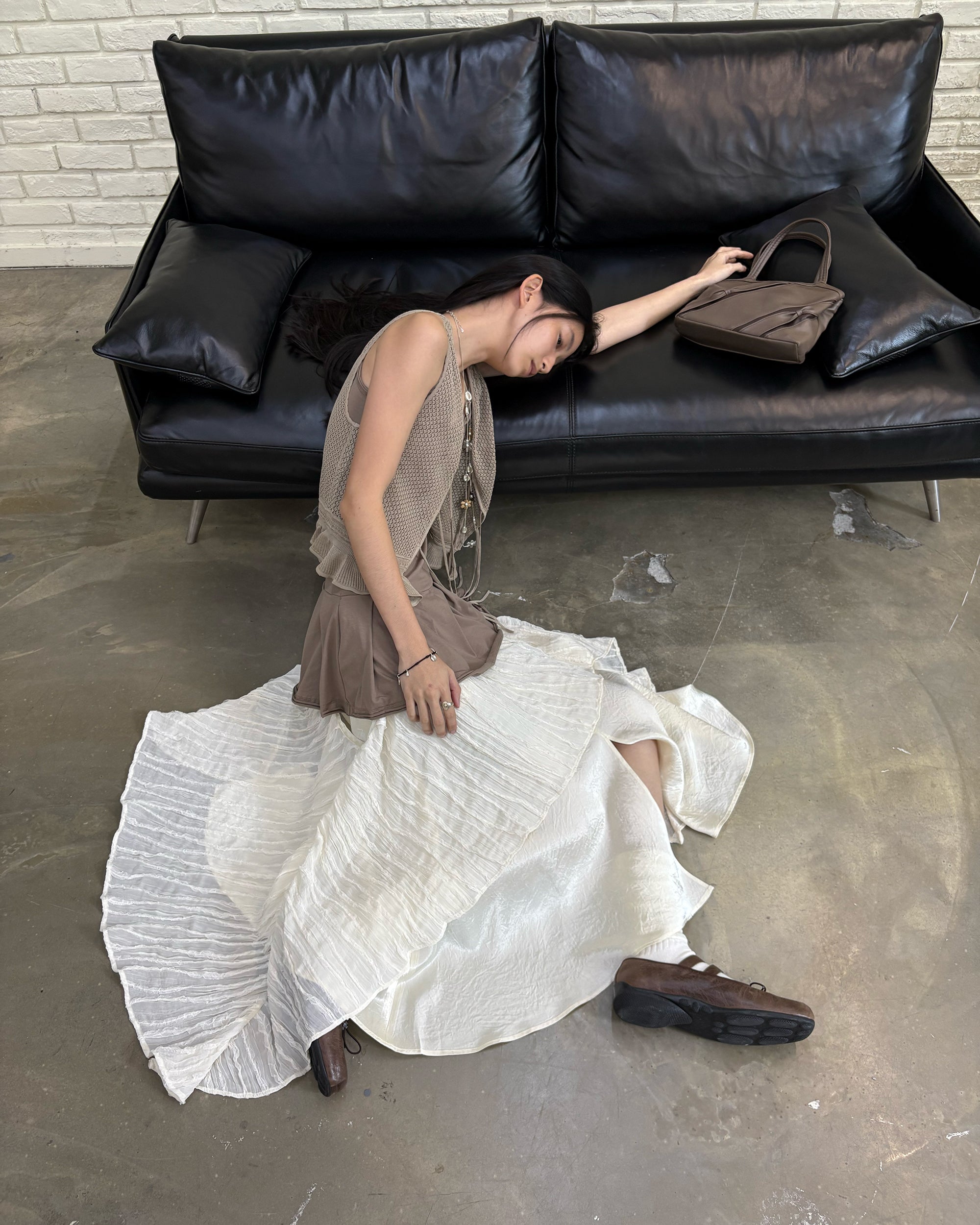 NEVERSEEZ Layered Shirt Hem Acetate Spliced Maxi Skirt