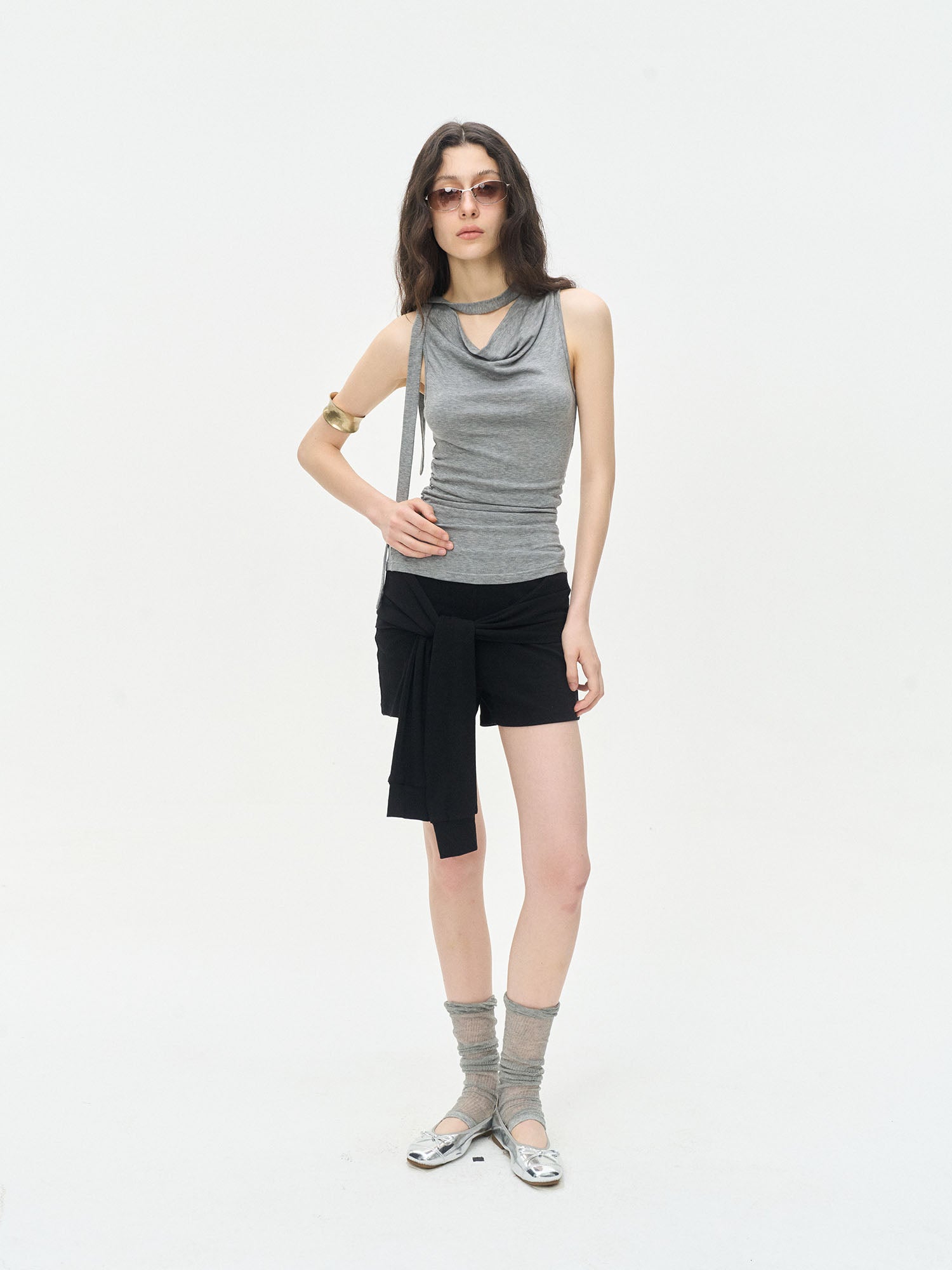 LEONSENSE Choker-Neck Draped Sleeveless Top