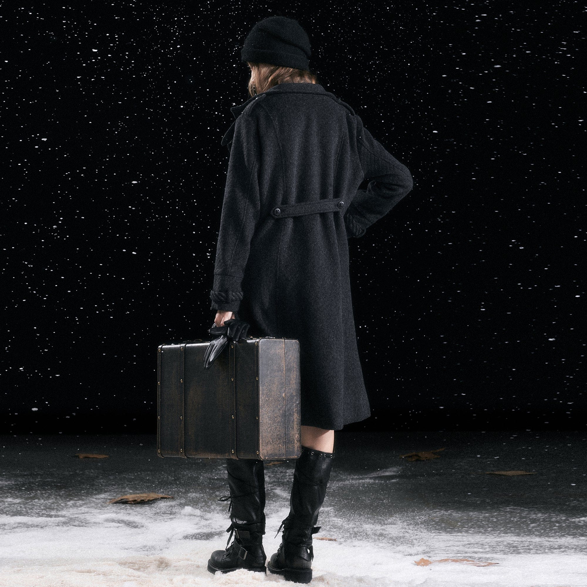 CESTNOUS Double Layer Striped Lapel Coat