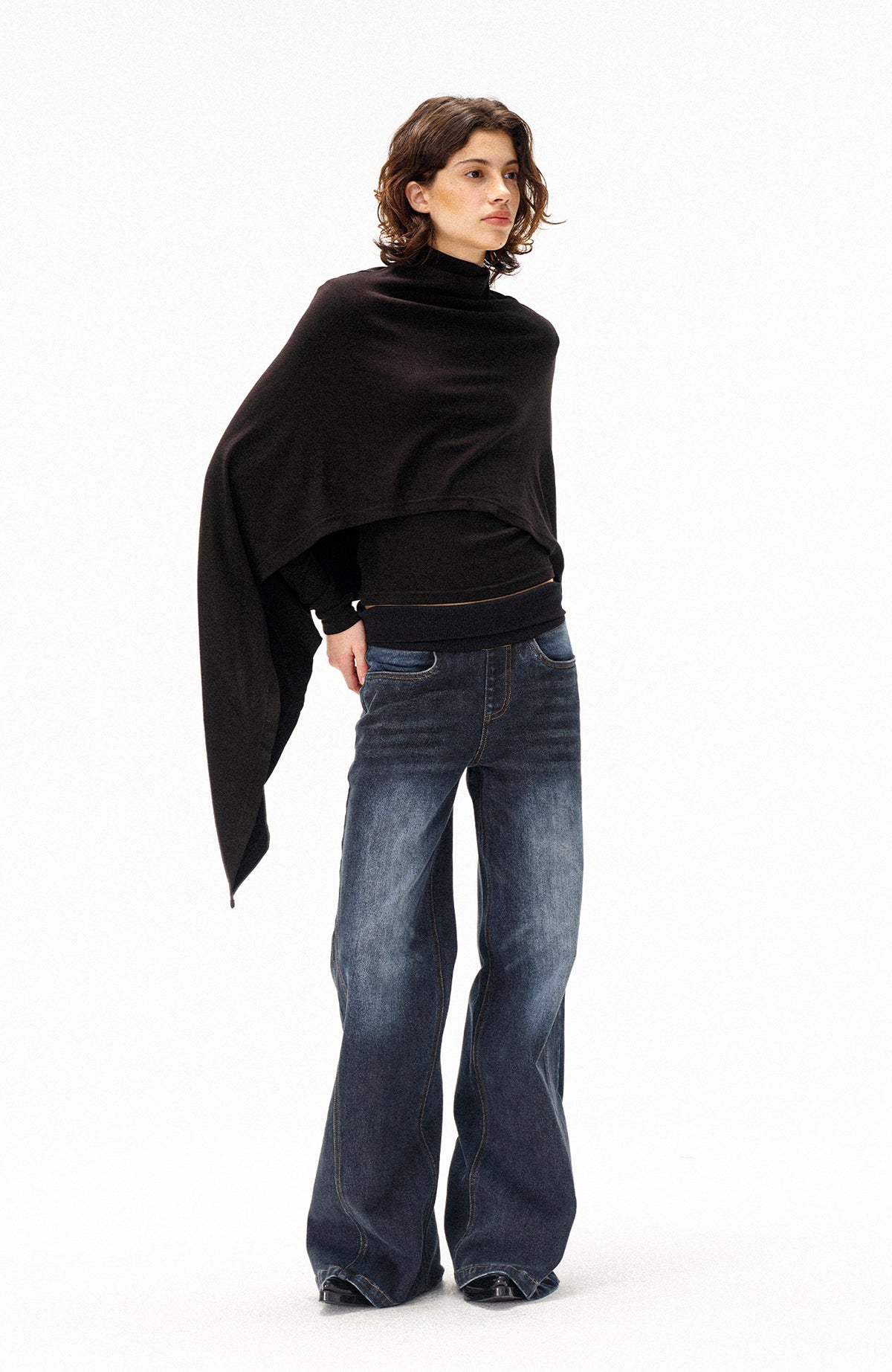 COSTUSTOOT Cape-Style Asymmetric Layered Knit Long-Sleeve Tee