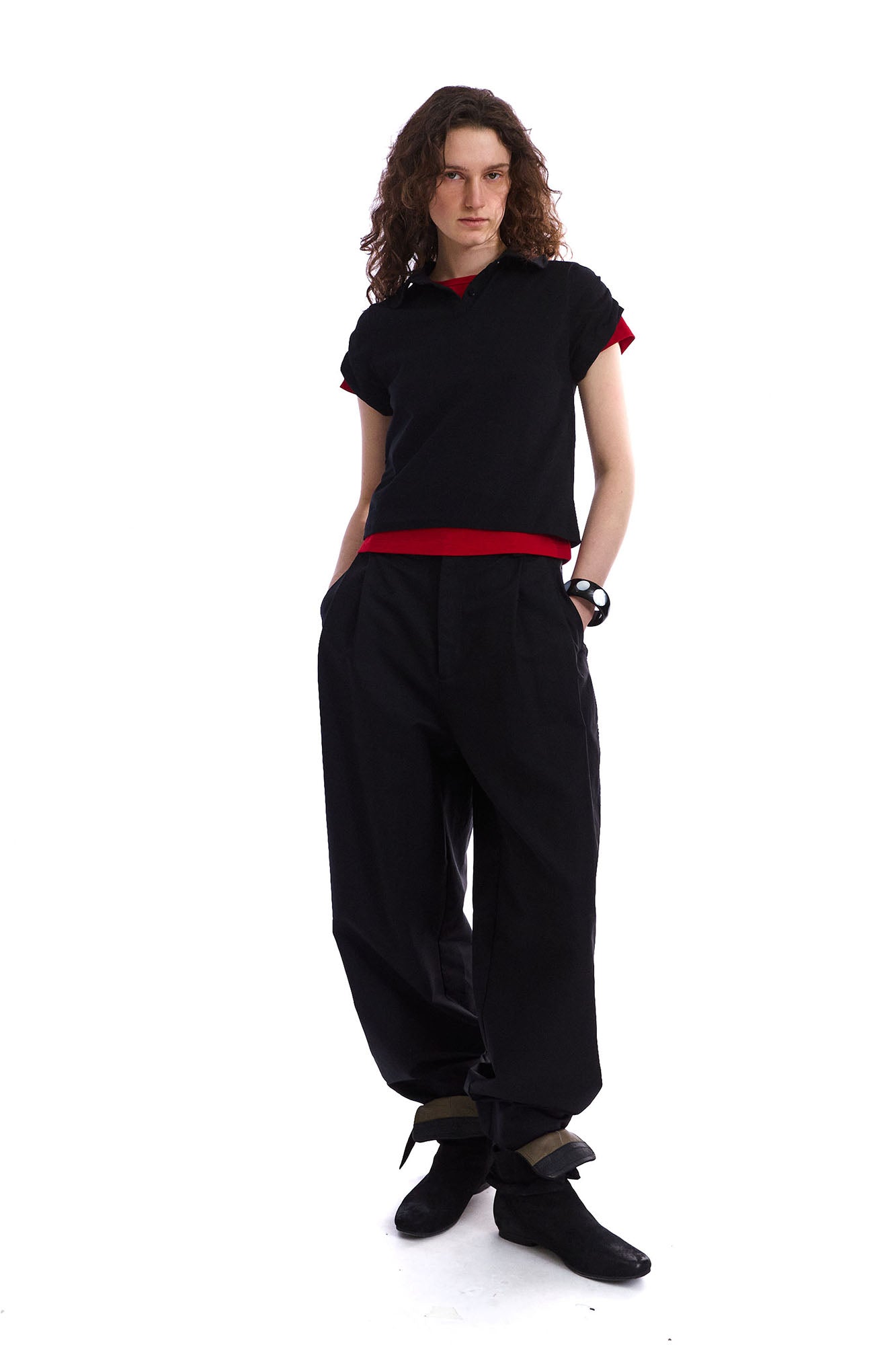 NEVERSEEZ Embroidered Stitched Pleated Barrel Trousers