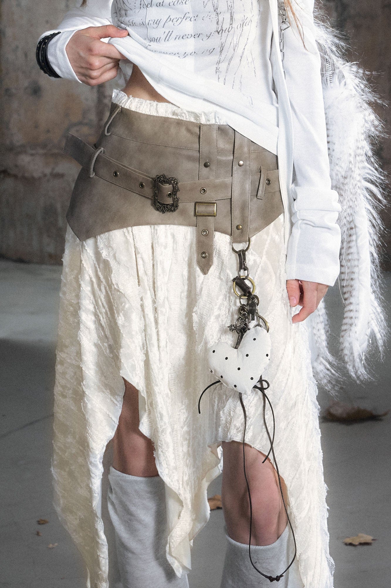 CESTNOUS Asymmetrical Belted Faux Leather Waist Skirt