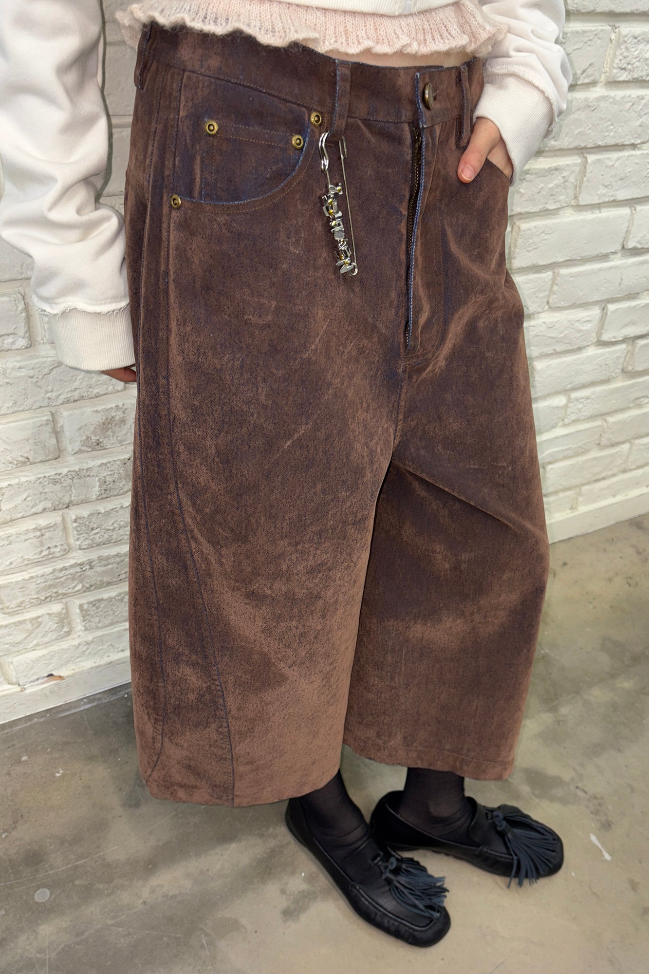 NEVERSEEZ Cropped Wide-Leg Denim Culottes