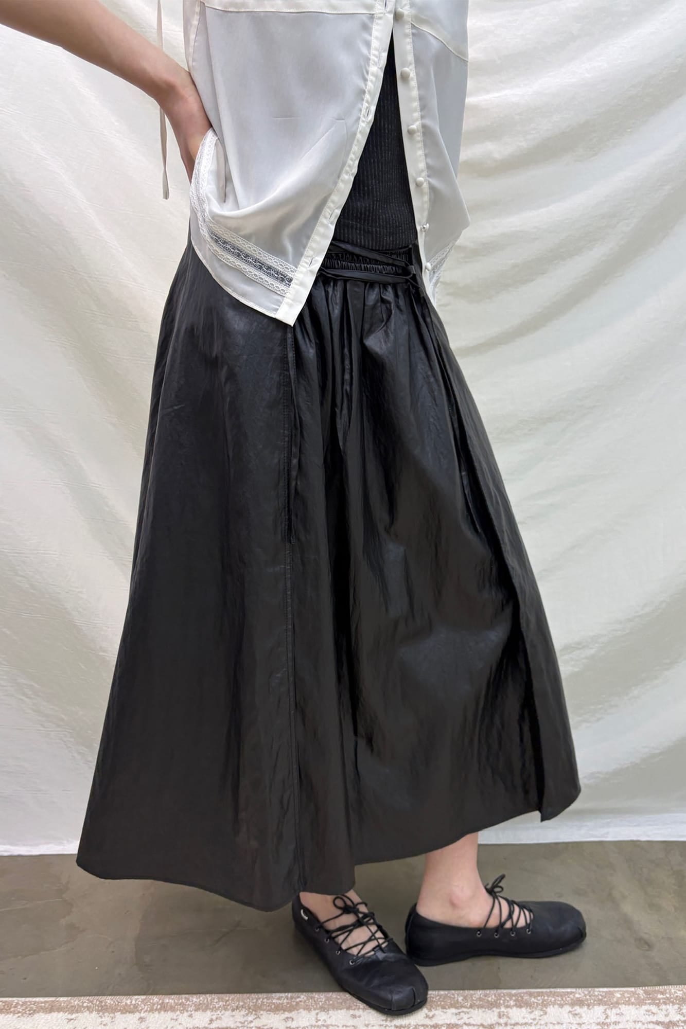 NEVERSEEZ Faux-Leather Lace-Up Wrap Maxi Skirt