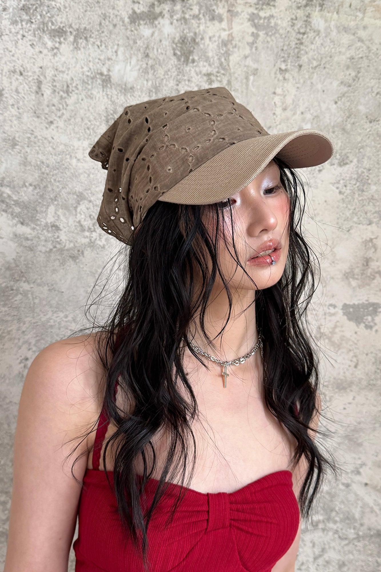 RIDK Eyelet Lace Headscarf Cap