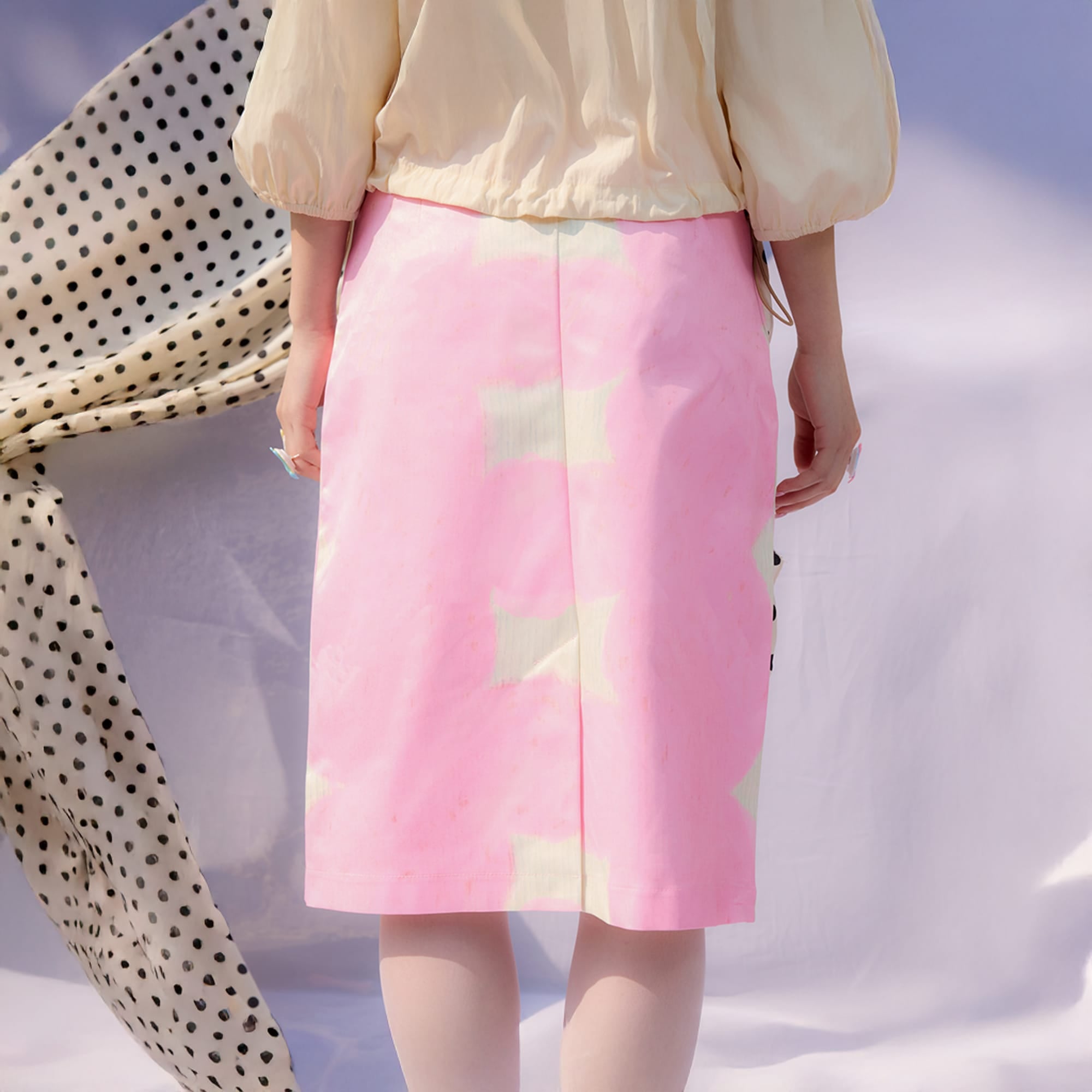 UNSOCIAL NIGHT Polka-Dot Draped Panel Graphic Midi Skirt