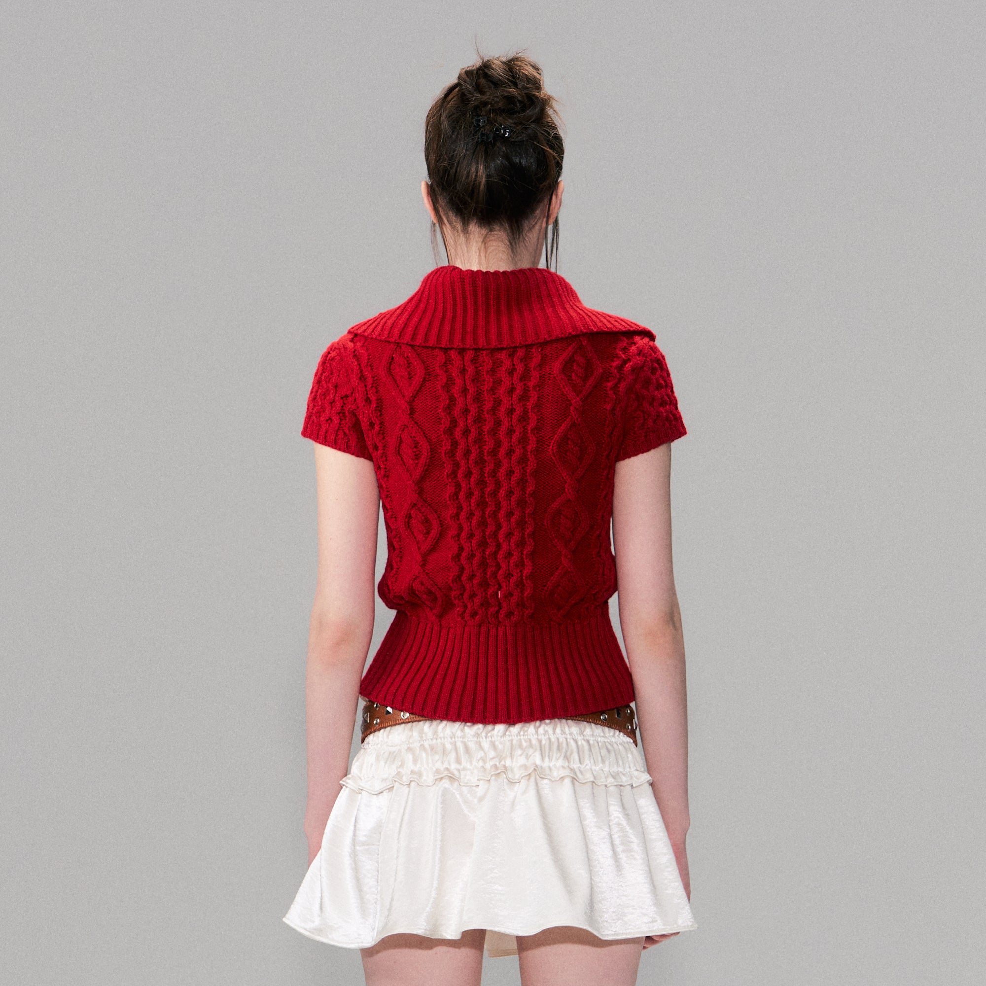 THE NEVERMORE Fold Collar Cable Knit Cardigan