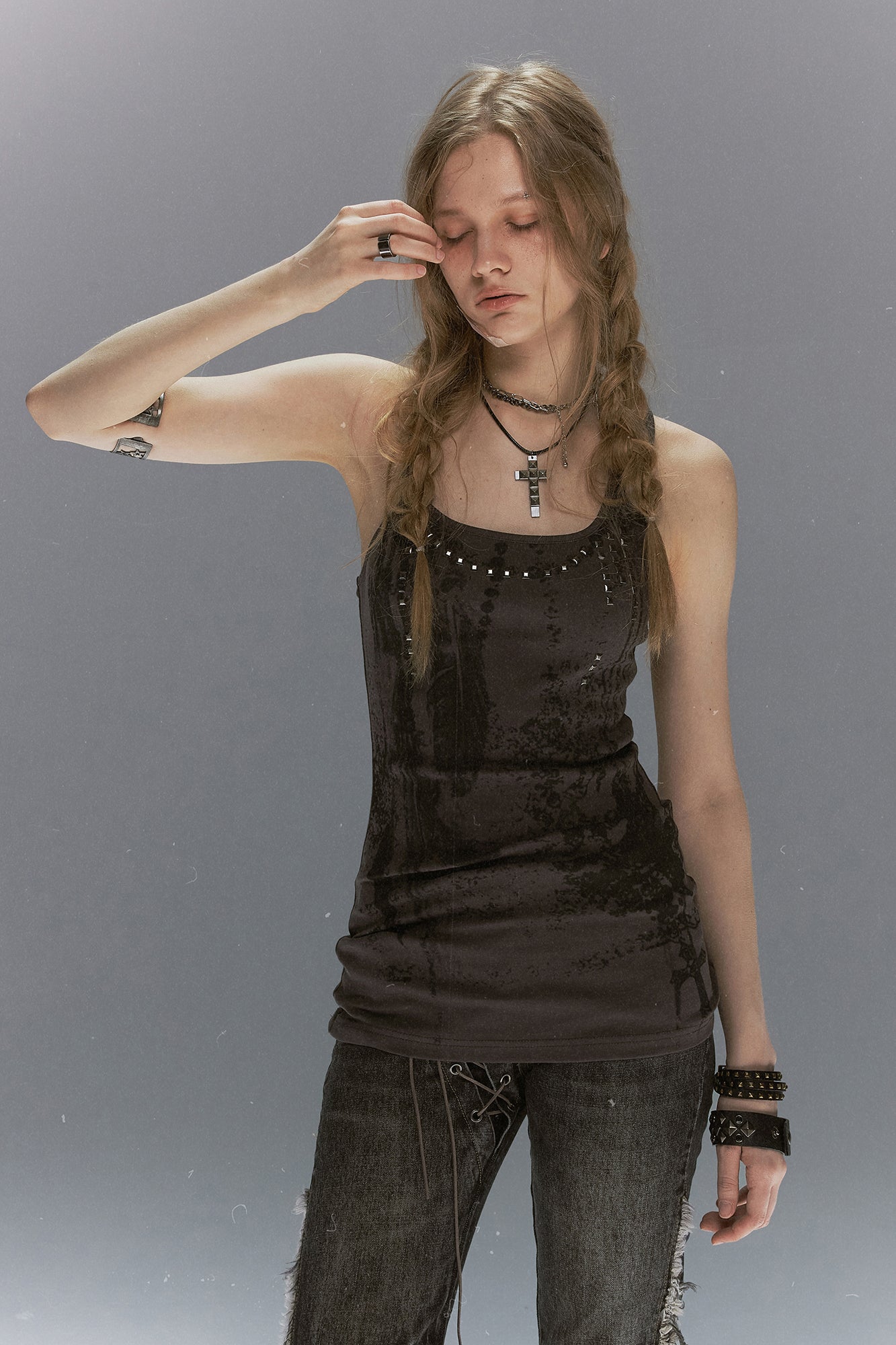 CESTNOUS Punk Studded Slim Tank Top