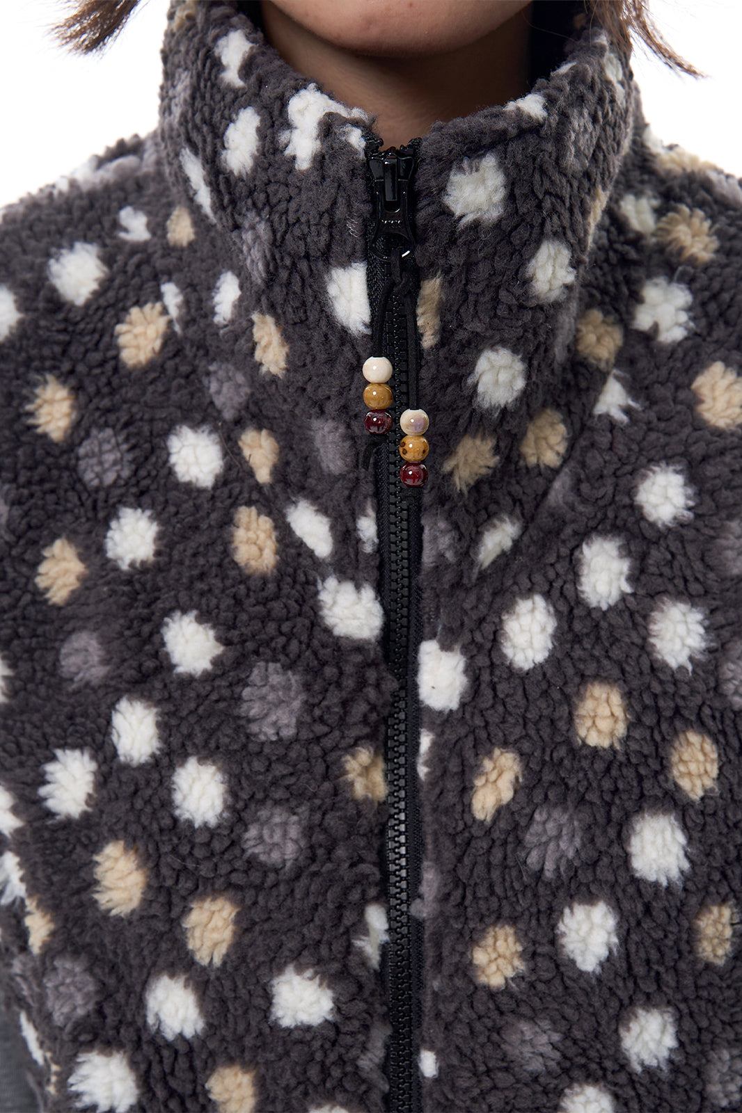 HSUSE Retro Polka-Dot Sherpa Zip-Up Vest
